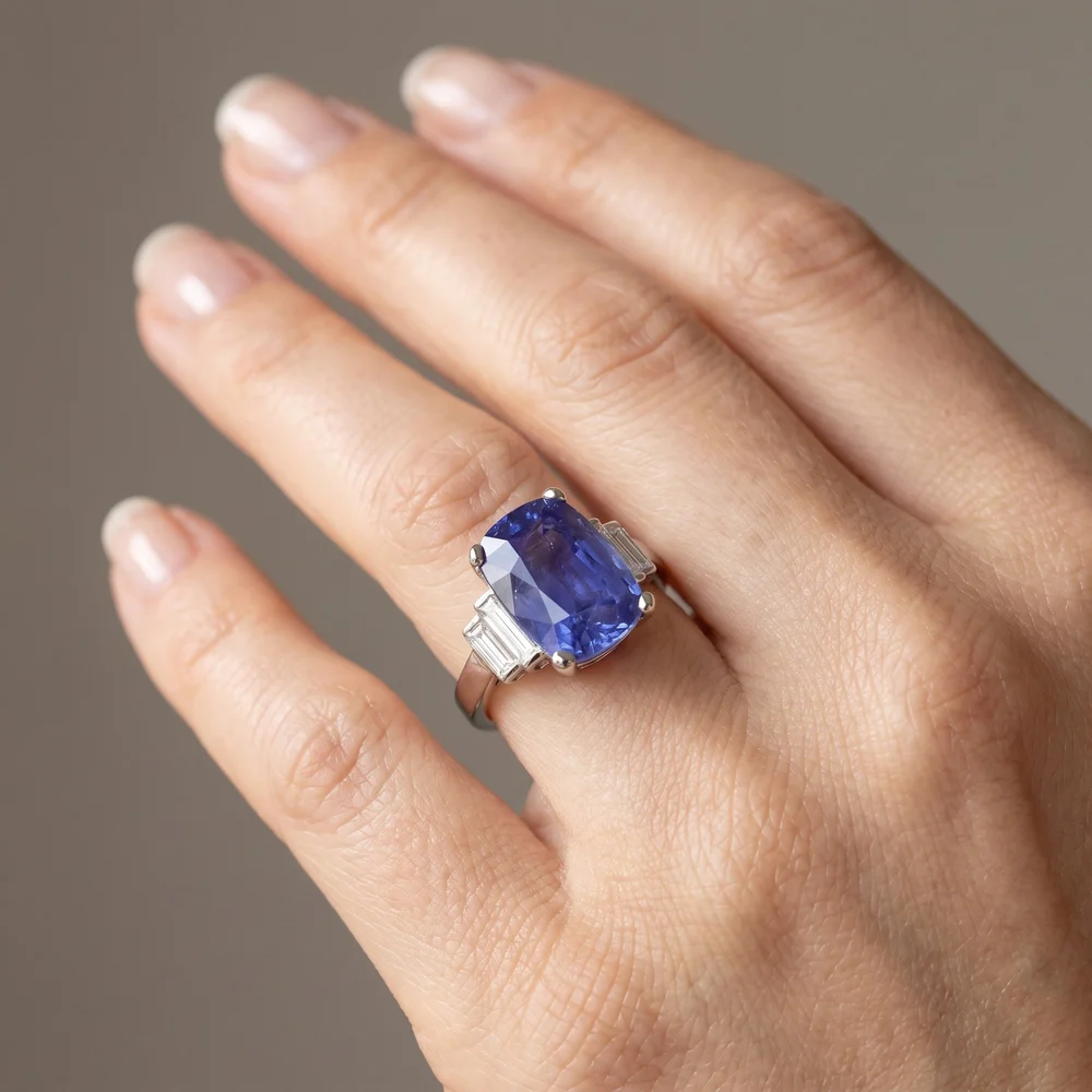 Natural Ceylon Sapphire & Diamond Ring, 18KT White Gold, Approx. 3.00 ct