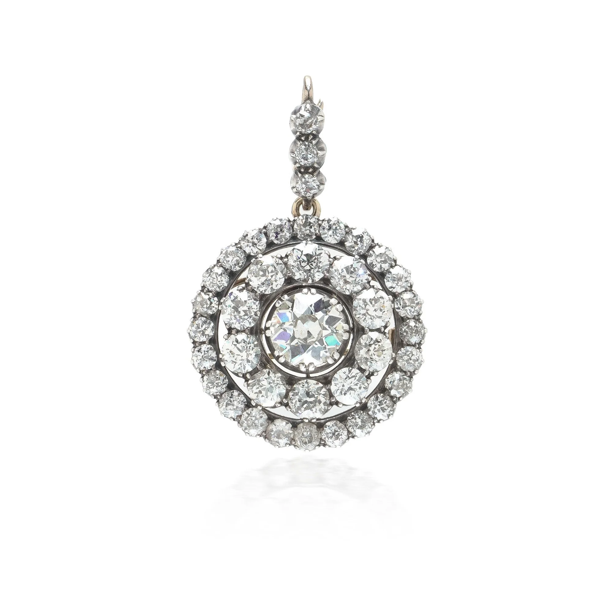 Victorian Diamond Cluster Pendant Brooch, Approx. 6.76 ct, Silver Topped 9KT Gold