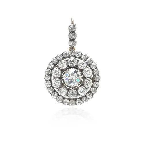 Victorian Diamond Cluster Pendant Brooch, Approx. 6.76 ct, Silver Topped 9KT Gold