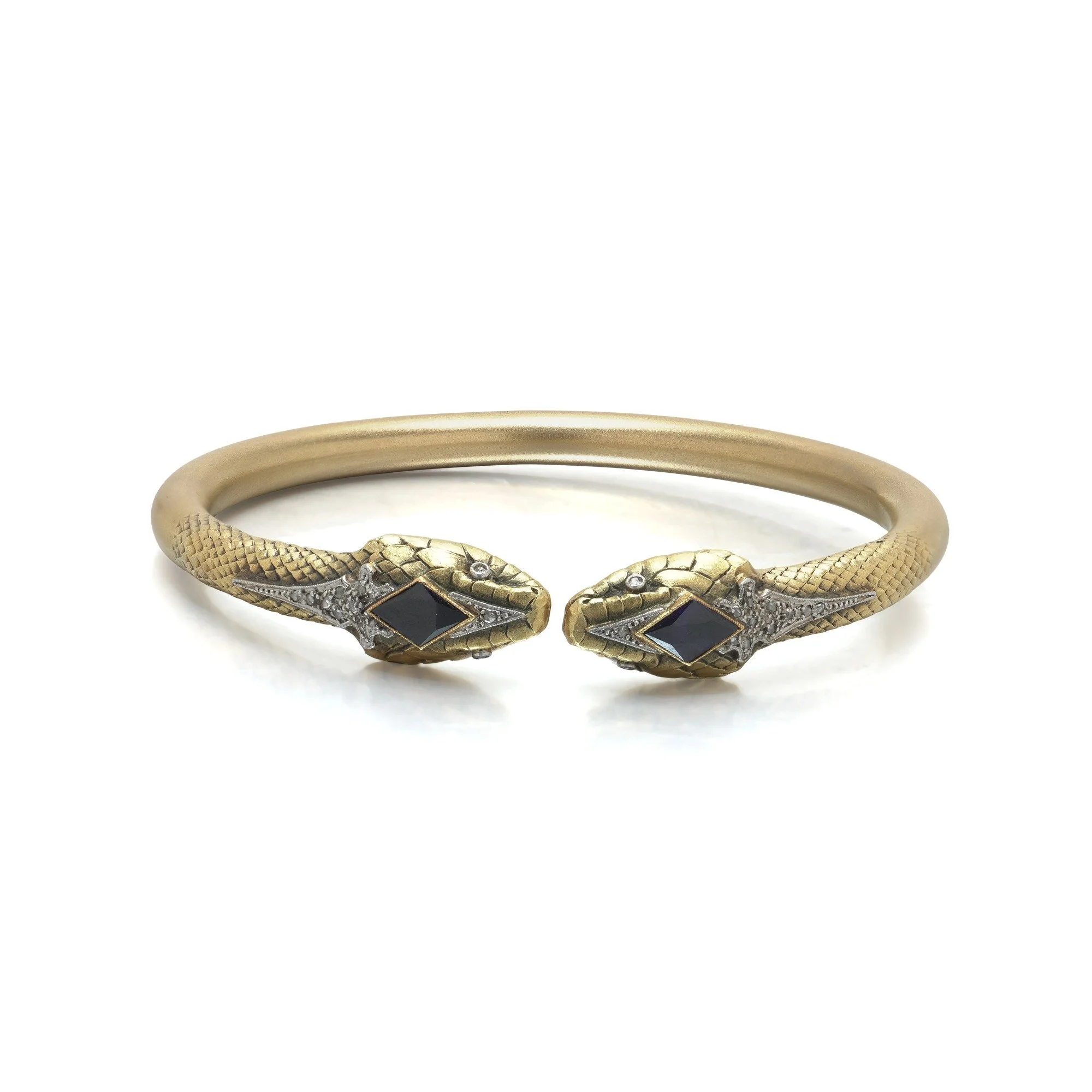Victorian 18KT Gold Double Snake Bangle, Sapphires & Rose Cut Diamonds