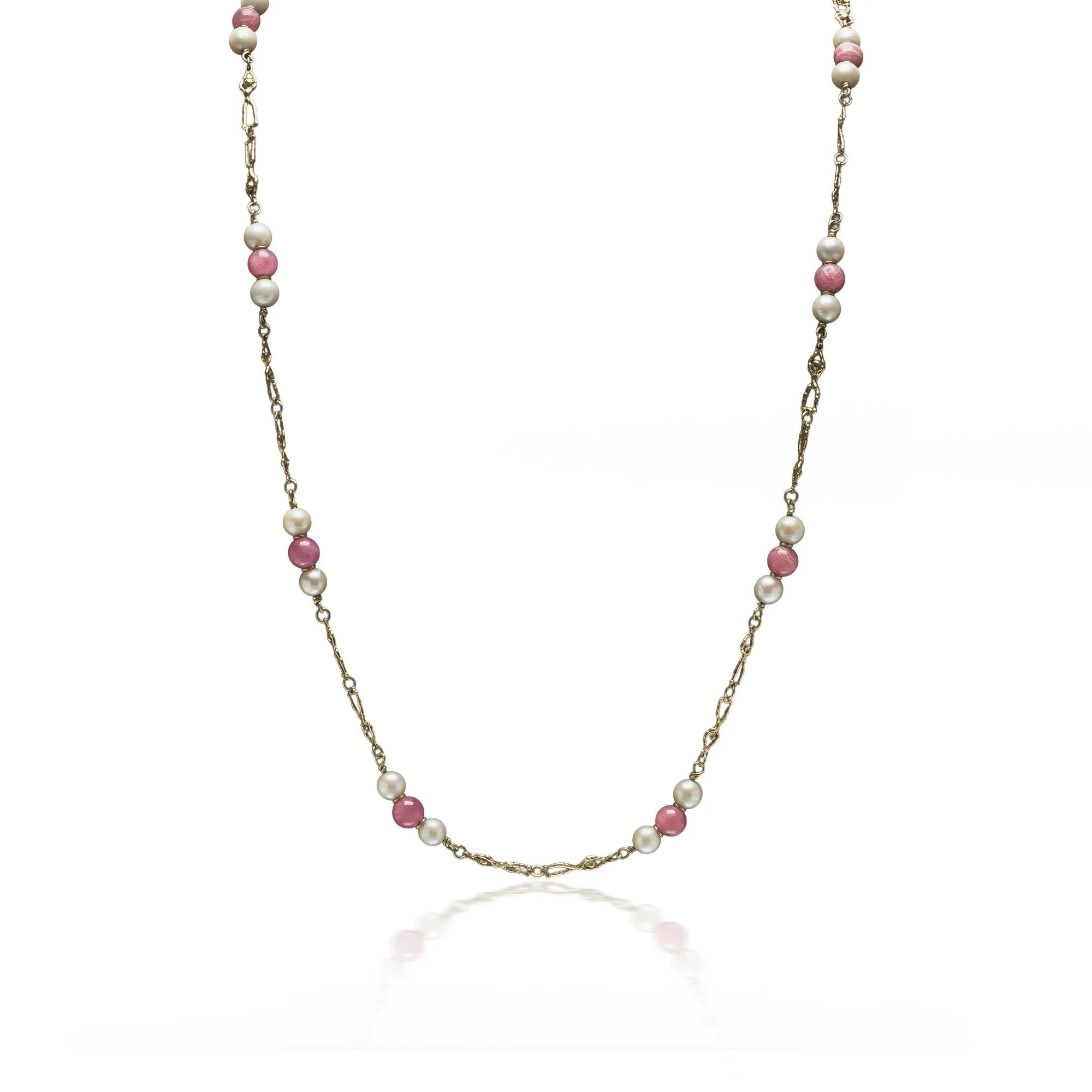 Stuart Devlin 18KT Gold, Coral & Pearl Figural Link Necklace, London 1970s