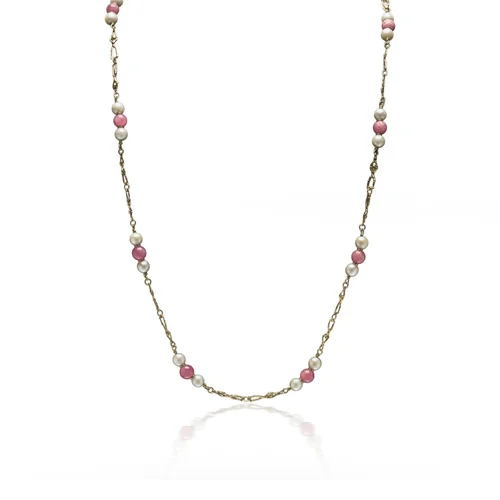 Stuart Devlin 18KT Gold, Coral & Pearl Figural Link Necklace, London 1970s