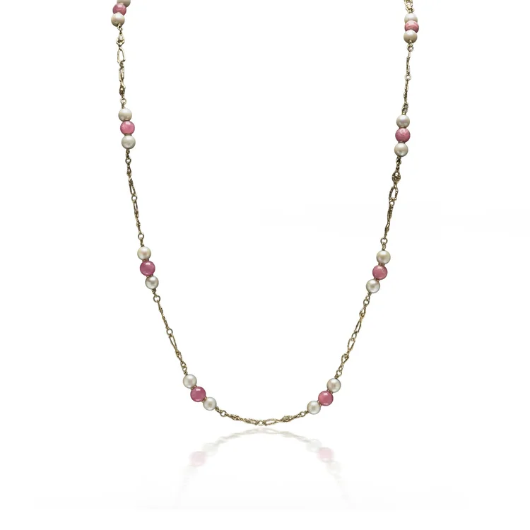 Stuart Devlin 18KT Gold, Coral & Pearl Figural Link Necklace, London 1970s
