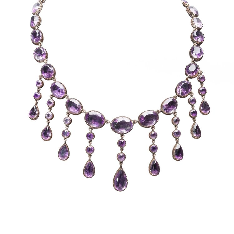 Victorian Amethyst Fringe Necklace, 9KT Gold, Approx. 130 ct, Circa 1880
