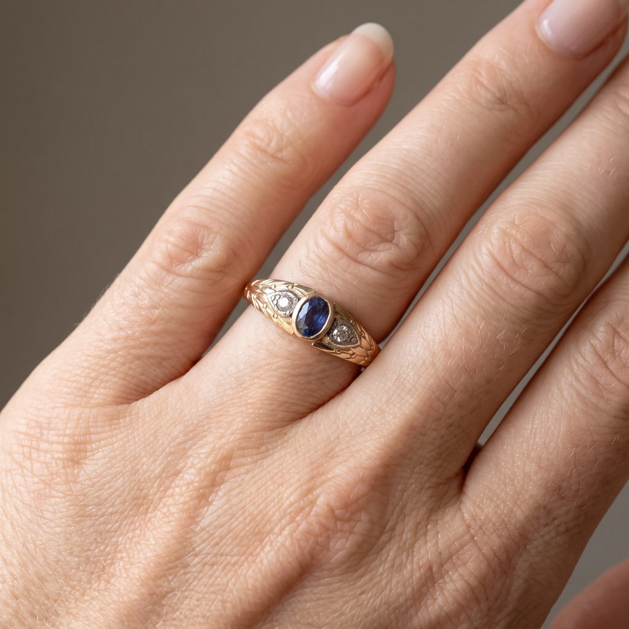 victorian-15kt-gold-sapphire-diamond-three-stone-gypsy-ring-02-worn-Mozeris-Fine-Antiques.jpg