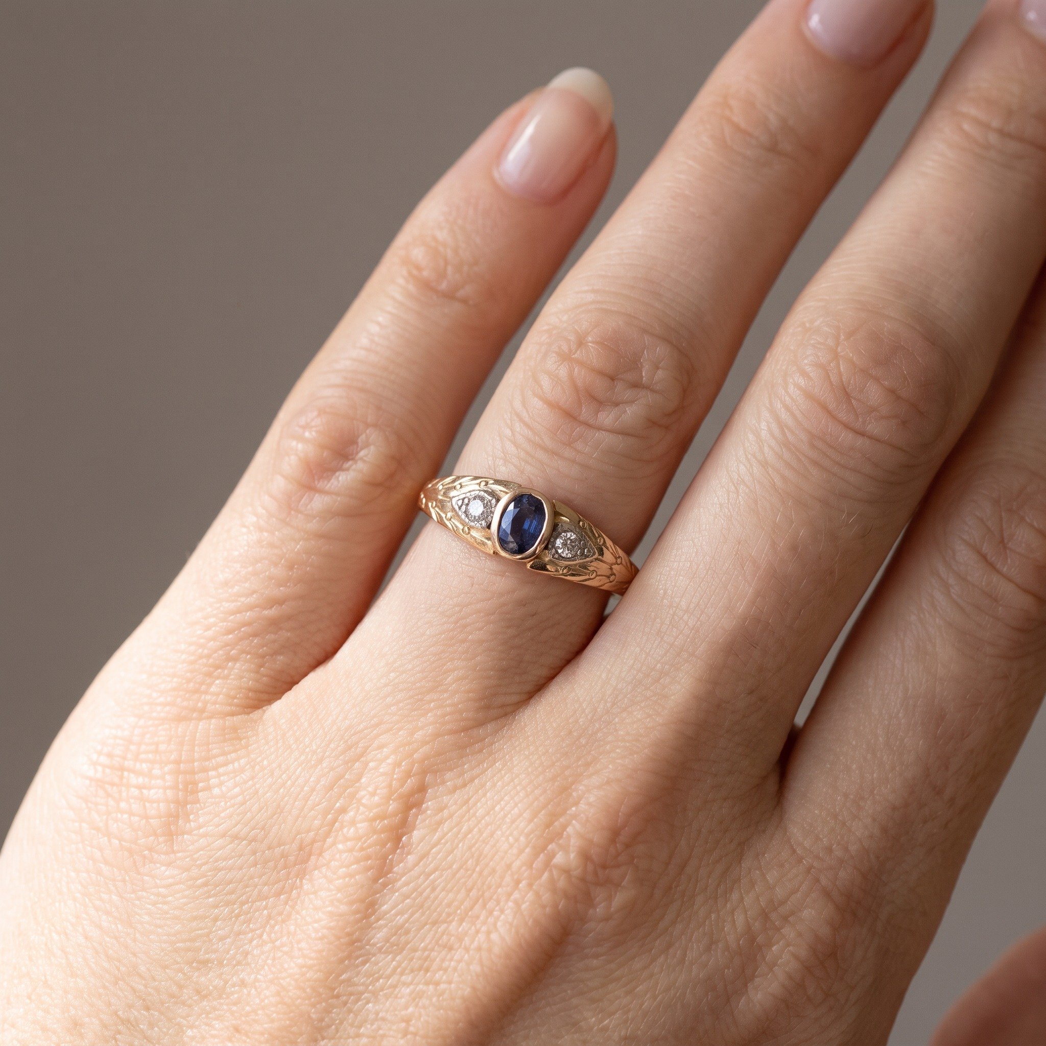 victorian-15kt-gold-sapphire-diamond-three-stone-gypsy-ring-03-worn-Mozeris-Fine-Antiques.jpg