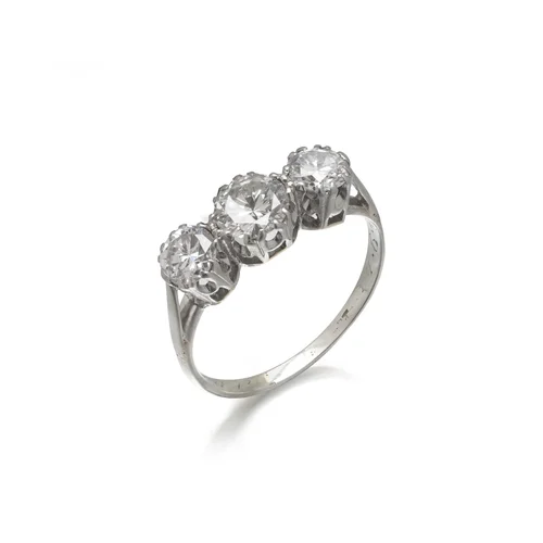 Three Stone Diamond Ring, Approx. 1.30 ct, Dated 1947 and Inscribed