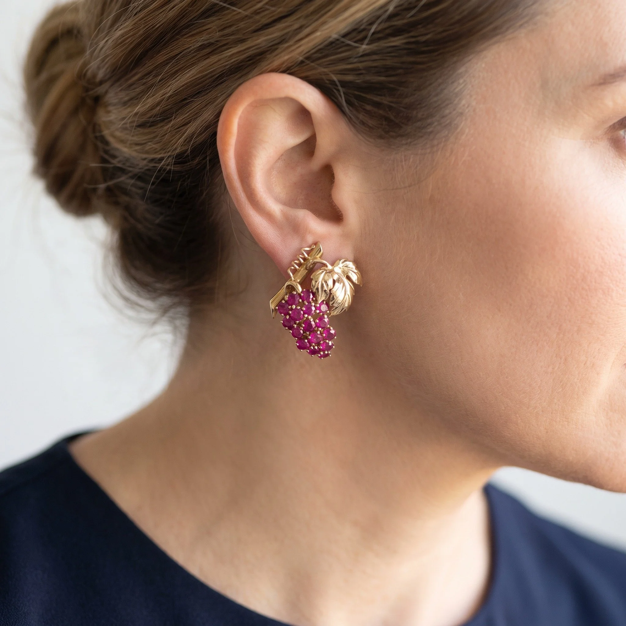 18kt-gold-ruby-grape-cluster-clip-earrings-02-worn-Mozeris-Fine-Antiques.jpg