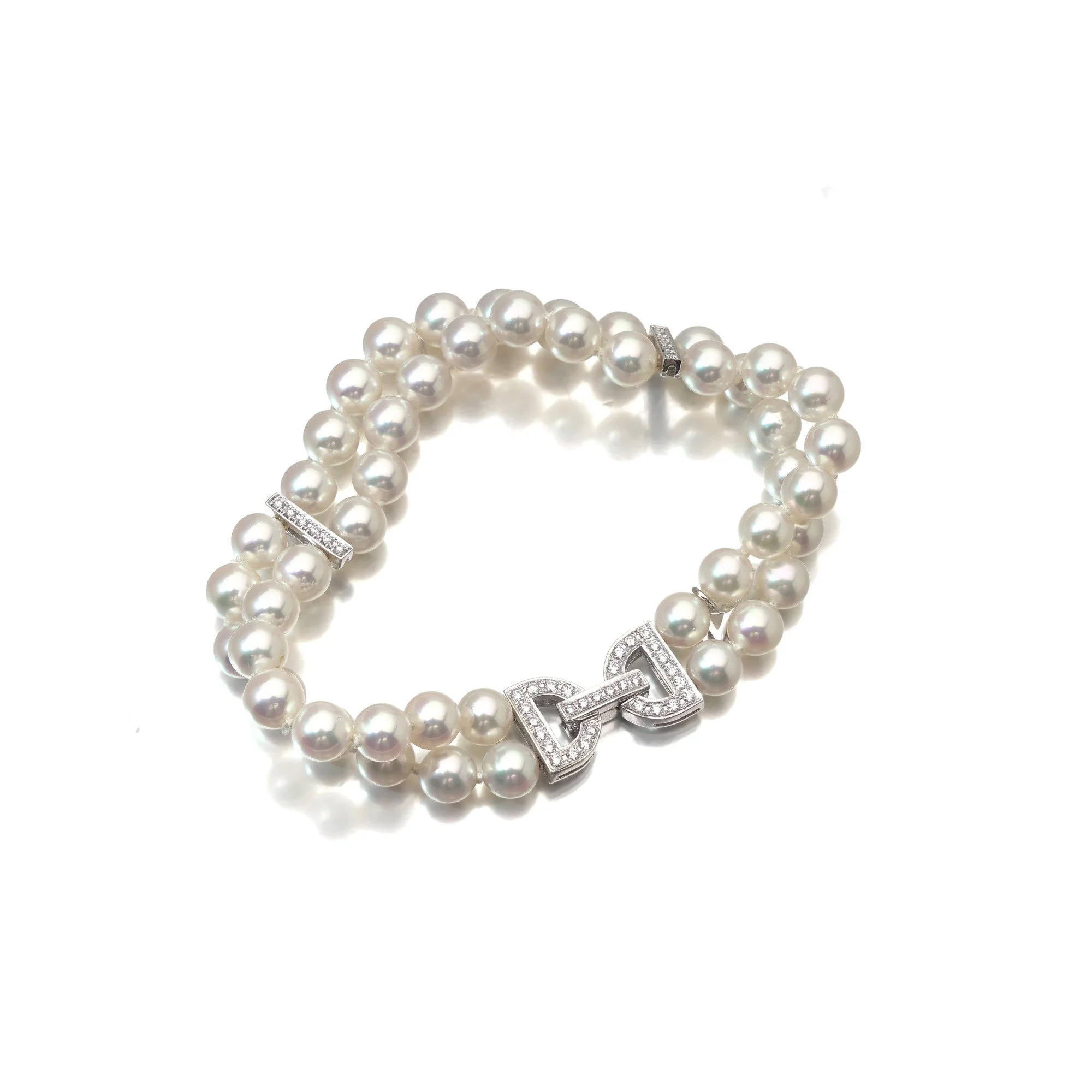 Mikimoto Double Strand Cultured Pearl & Diamond Bracelet, 18KT White Gold