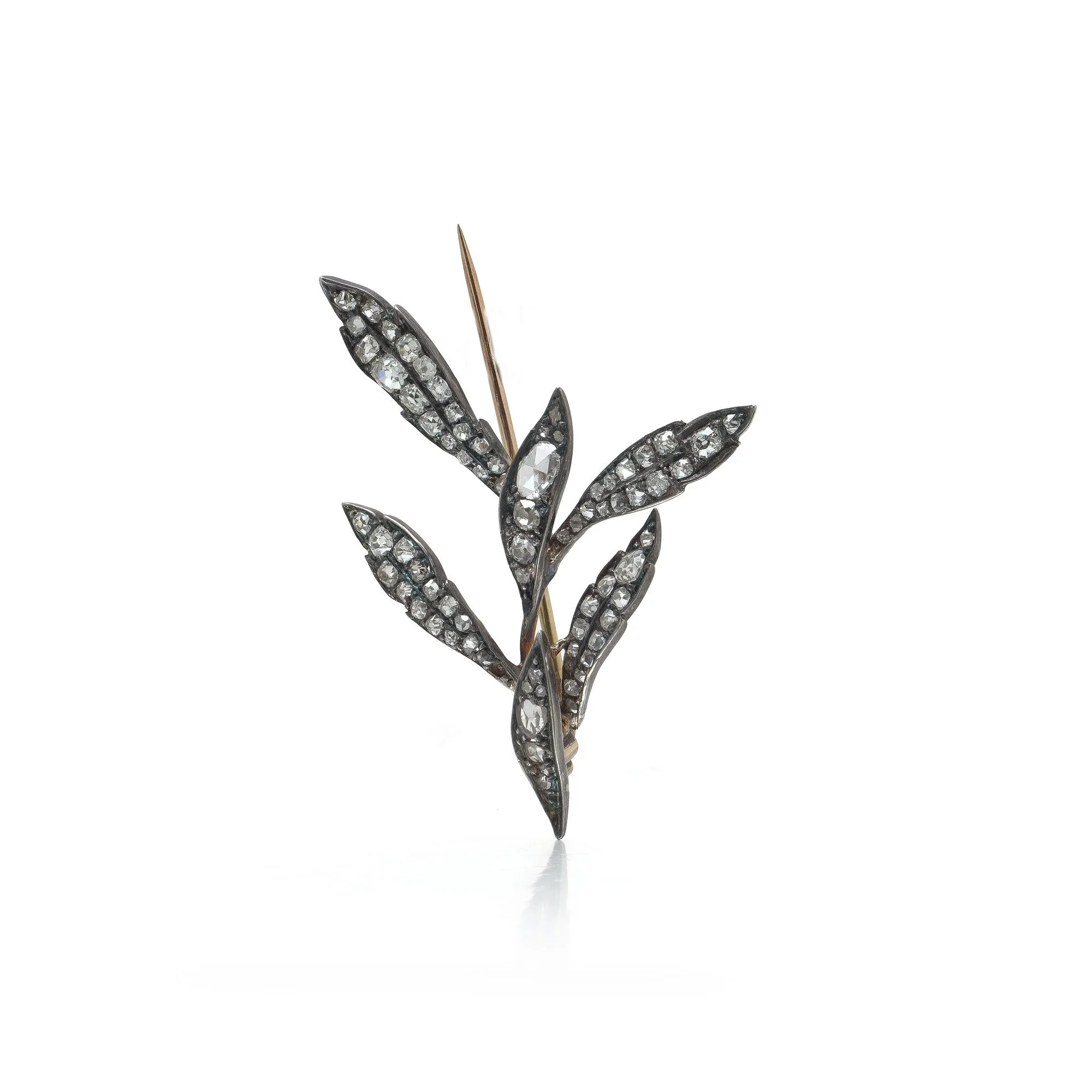 Victorian Diamond Foliate Spray Brooch, Silver Topped 9KT Gold, Approx. 2.50 ct