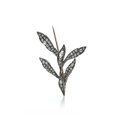 Victorian Diamond Foliate Spray Brooch, Silver Topped 9KT Gold, Approx. 2.50 ct