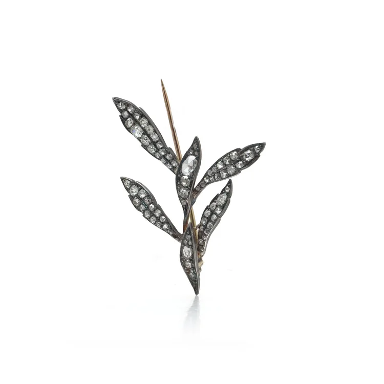 Victorian Diamond Foliate Spray Brooch, Silver Topped 9KT Gold, Approx. 2.50 ct
