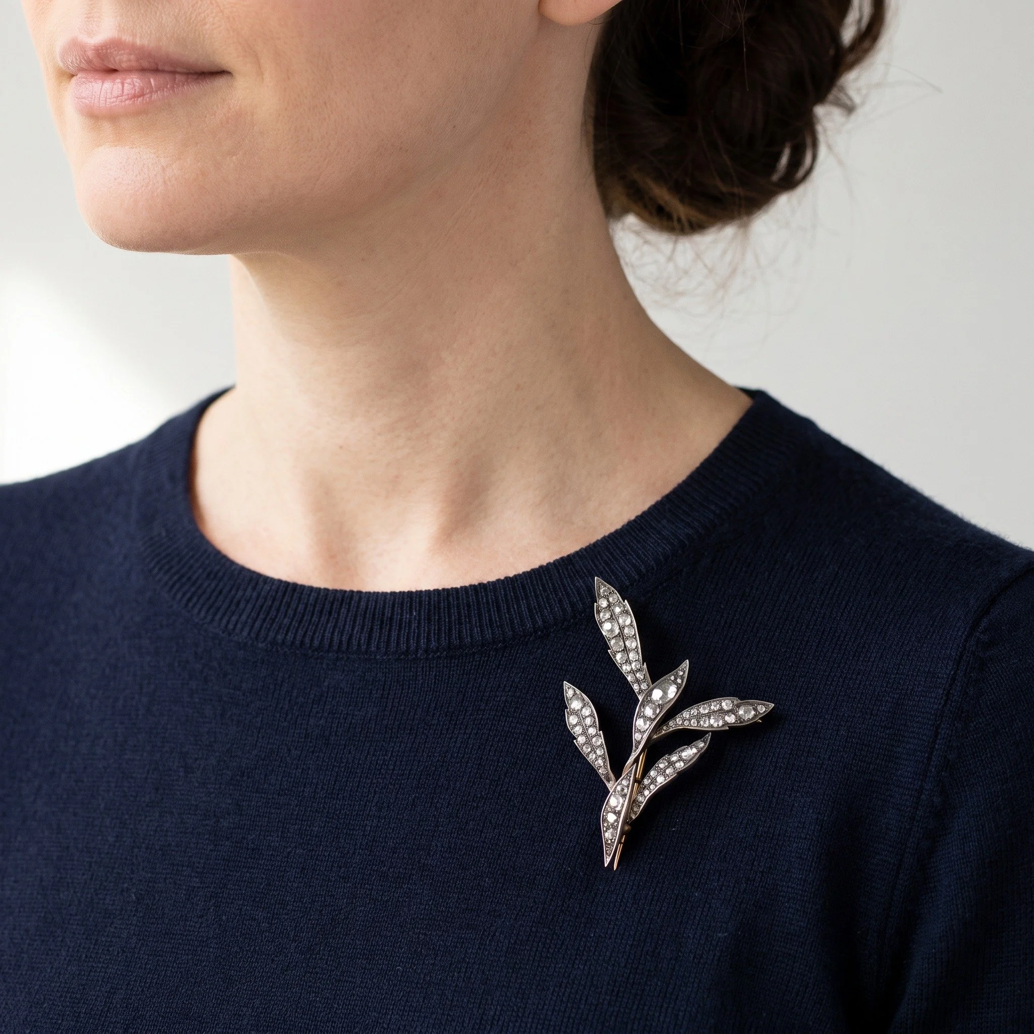 victorian-diamond-foliate-spray-brooch-9kt-gold-silver-2-50-ct-02-worn-Mozeris-Fine-Antiques.jpg
