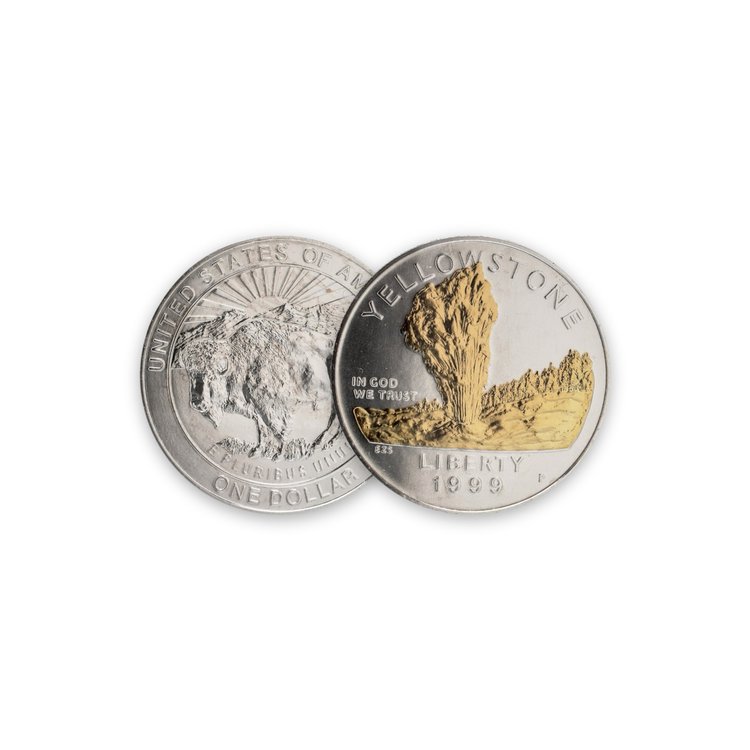 Yellowstone National Park 1999 Gold Highlighted Silver Dollar, US Commemorative Coin
