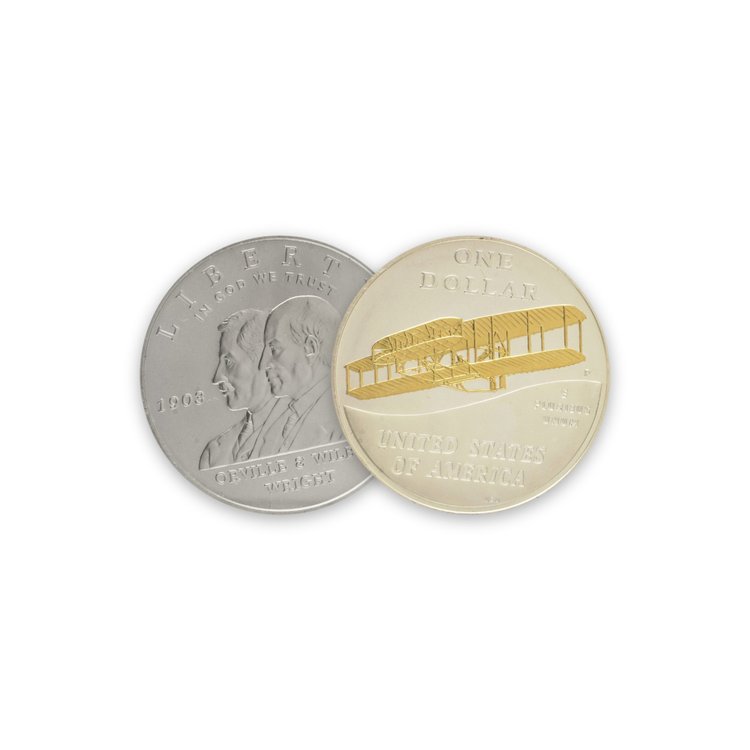 First Flight Centennial 2003 Gold Highlighted Silver Dollar, Wright Brothers US Commemorative Coin