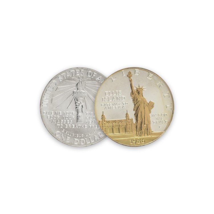 Statue of Liberty Ellis Island 1986 Gold Highlighted Silver Dollar, US Commemorative Coin