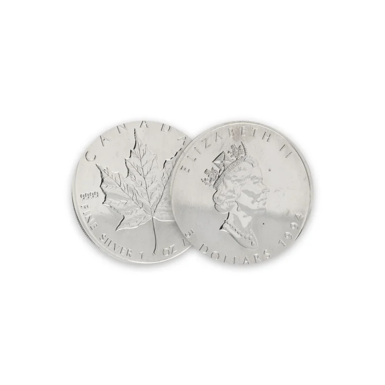 Canadian Silver Maple Leaf 1994 1oz Fine Silver Coin, Royal Canadian Mint Five Dollars