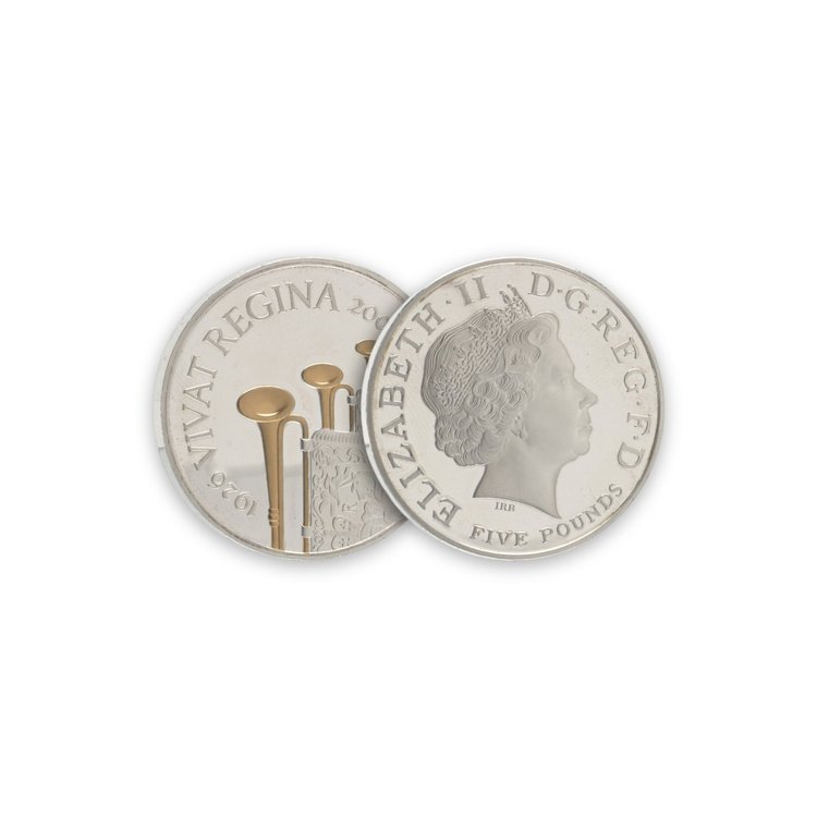 Queen Elizabeth II 80th Birthday 2006 Silver Piedfort Five Pounds, Gold Plated Proof