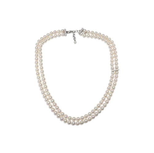Mikimoto Double Strand Cultured Pearl Necklace, 18KT White Gold and Diamonds