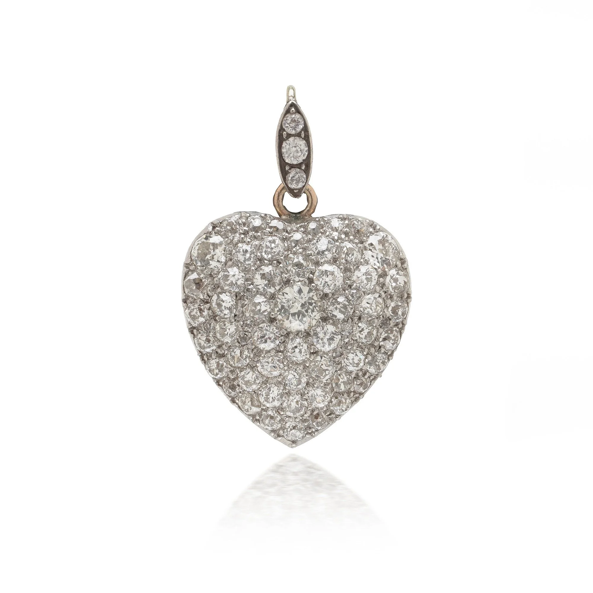 Victorian Diamond Heart Pendant, 15KT Gold and Silver, Old Cut Diamonds