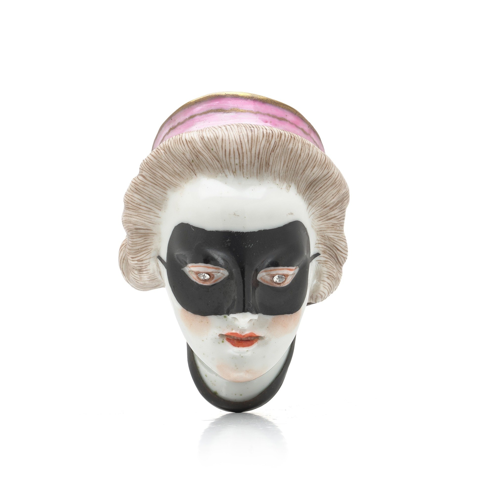Meissen Porcelain Bonbonniere Modelled as a Masked Lady, Gilt Metal Mount
