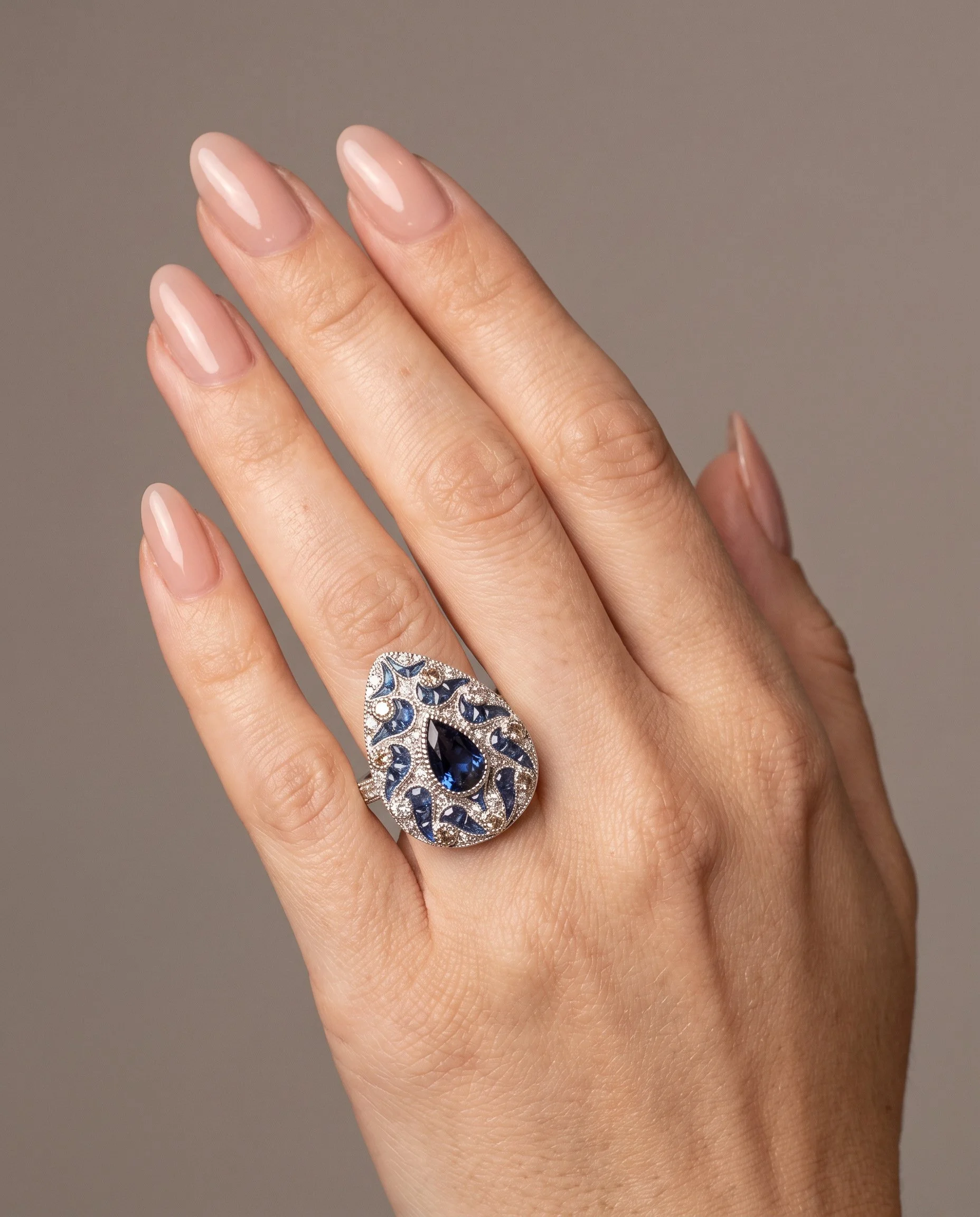 art-deco-style-platinum-sapphire-and-diamond-pear-cluster-ring-worn1-Mozeris-Fine-Antiques.jpg