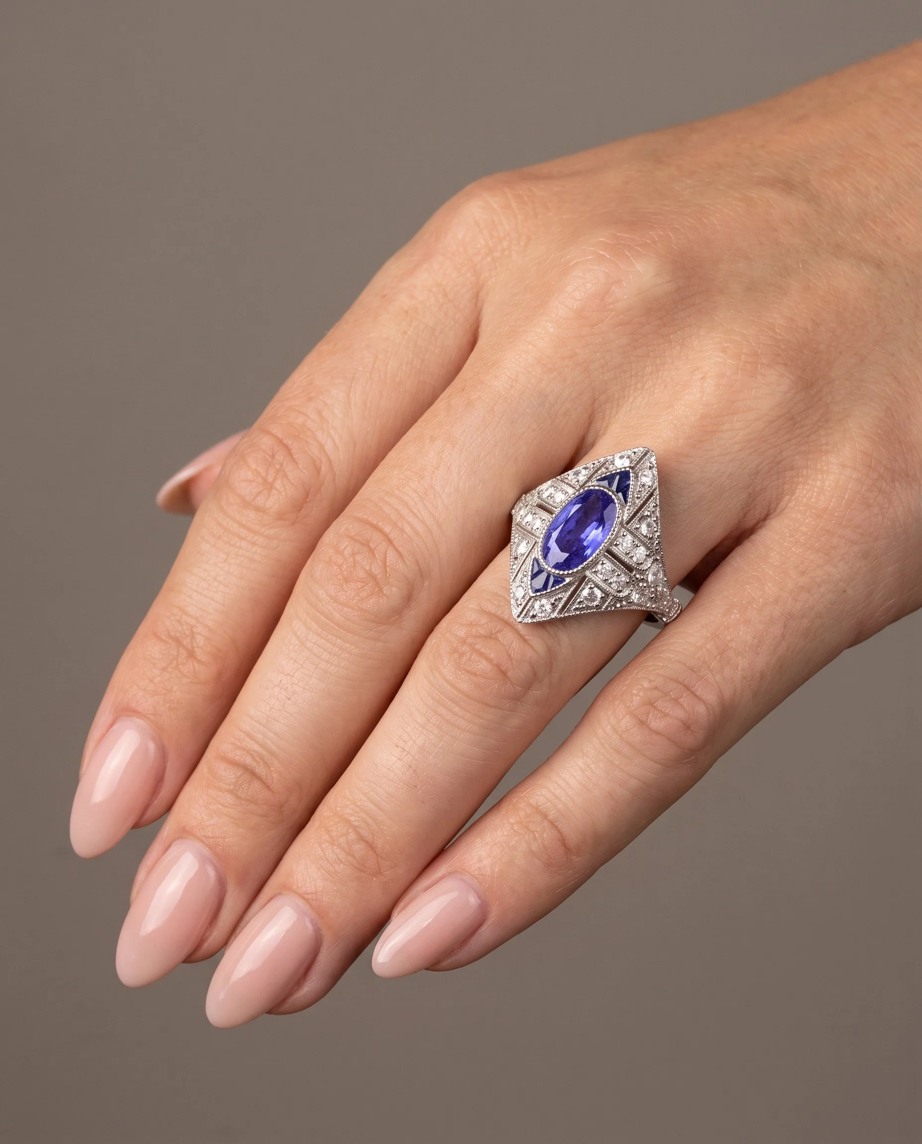 art-deco-style-platinum-184ct-sapphire-and-diamond-lozenge-ring-worn1-Mozeris-Fine-Antiques.jpg