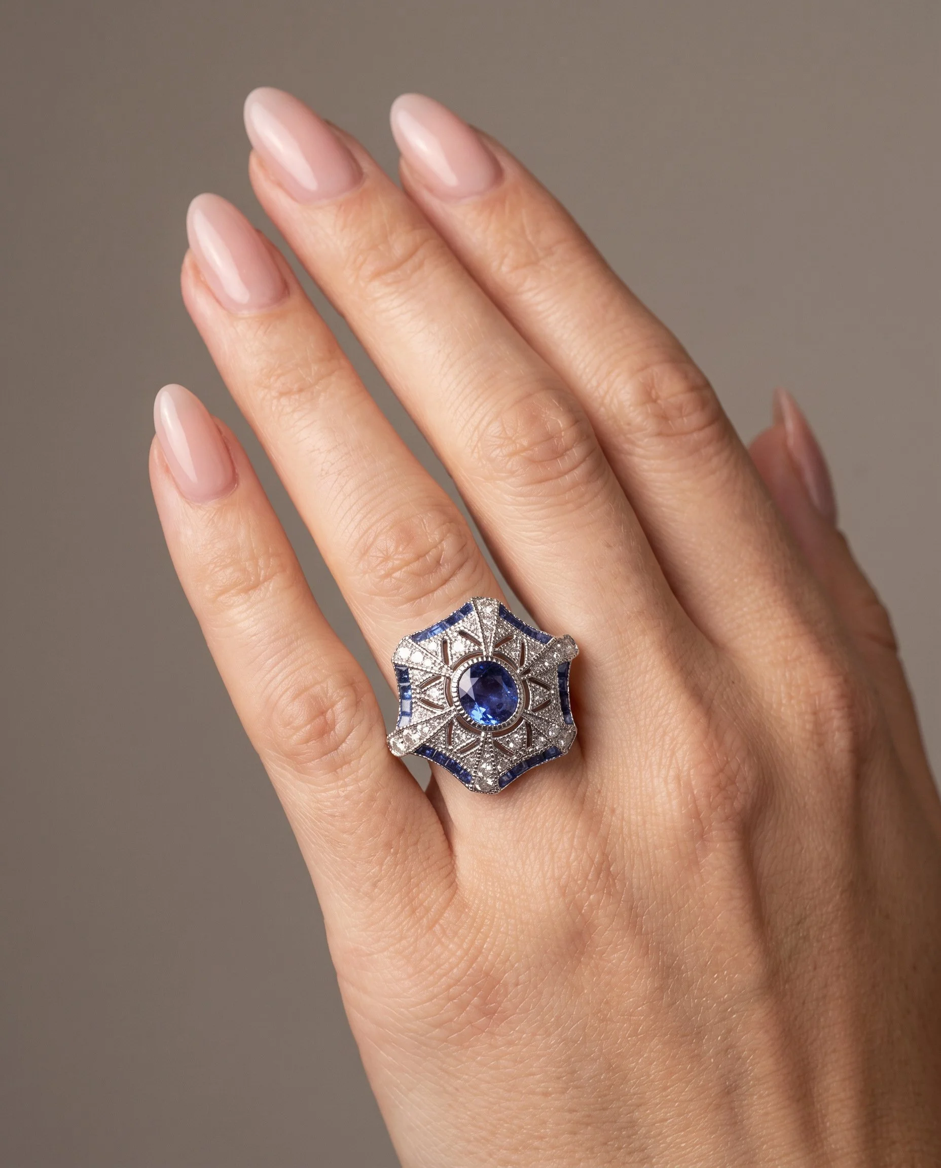 art-deco-style-platinum-sapphire-and-diamond-hexagonal-star-ring-worn1-Mozeris-Fine-Antiques.jpg