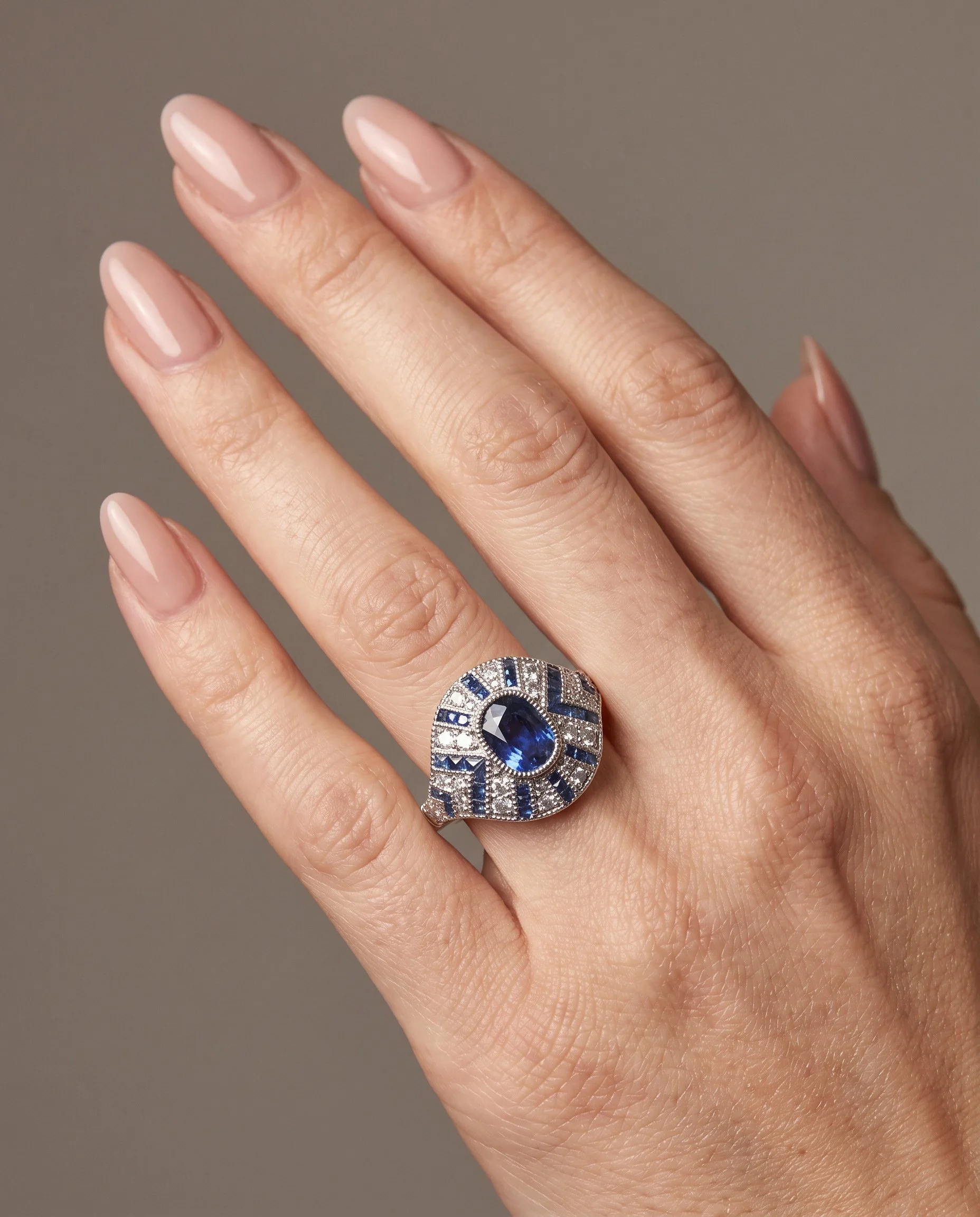 art-deco-style-platinum-sapphire-and-diamond-navette-rayed-ring-worn1-Mozeris-Fine-Antiques.jpg