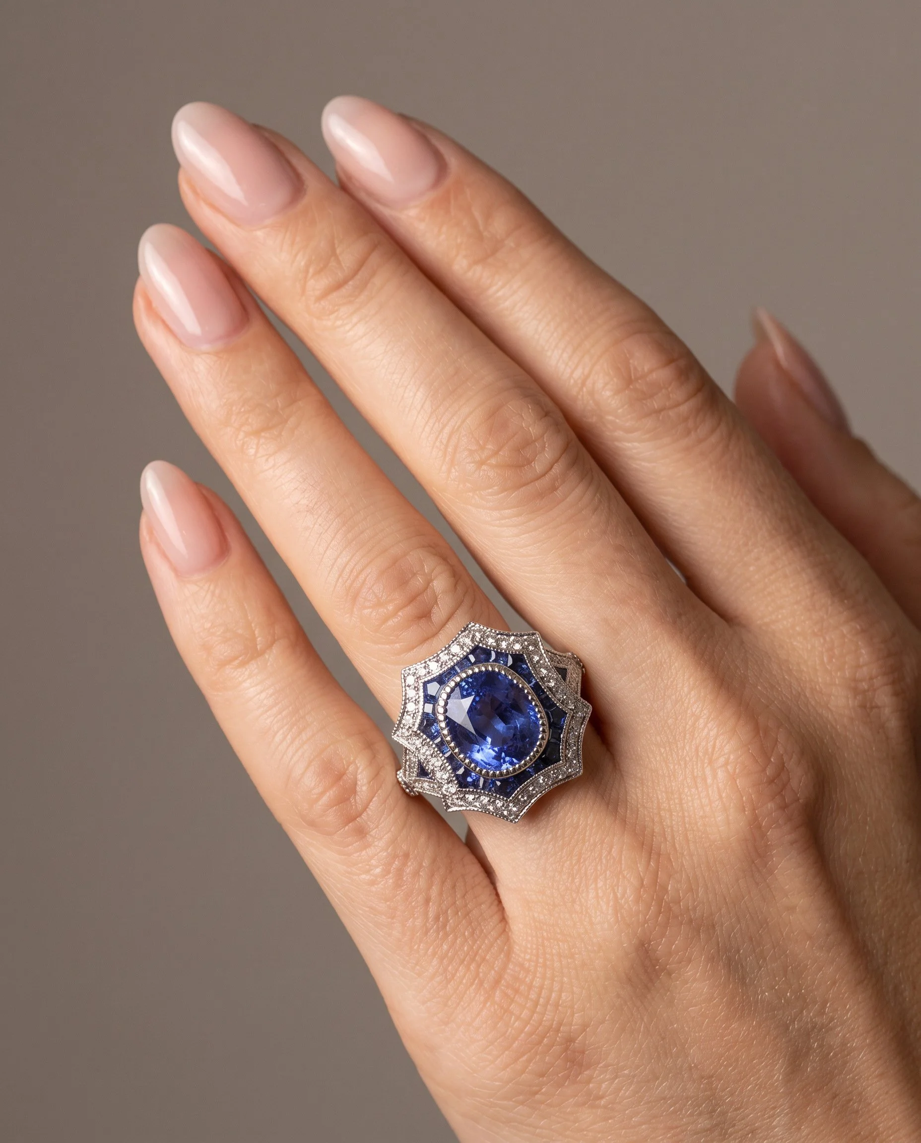art-deco-style-platinum-256ct-sapphire-and-diamond-shield-ring-worn2-Mozeris-Fine-Antiques.jpg