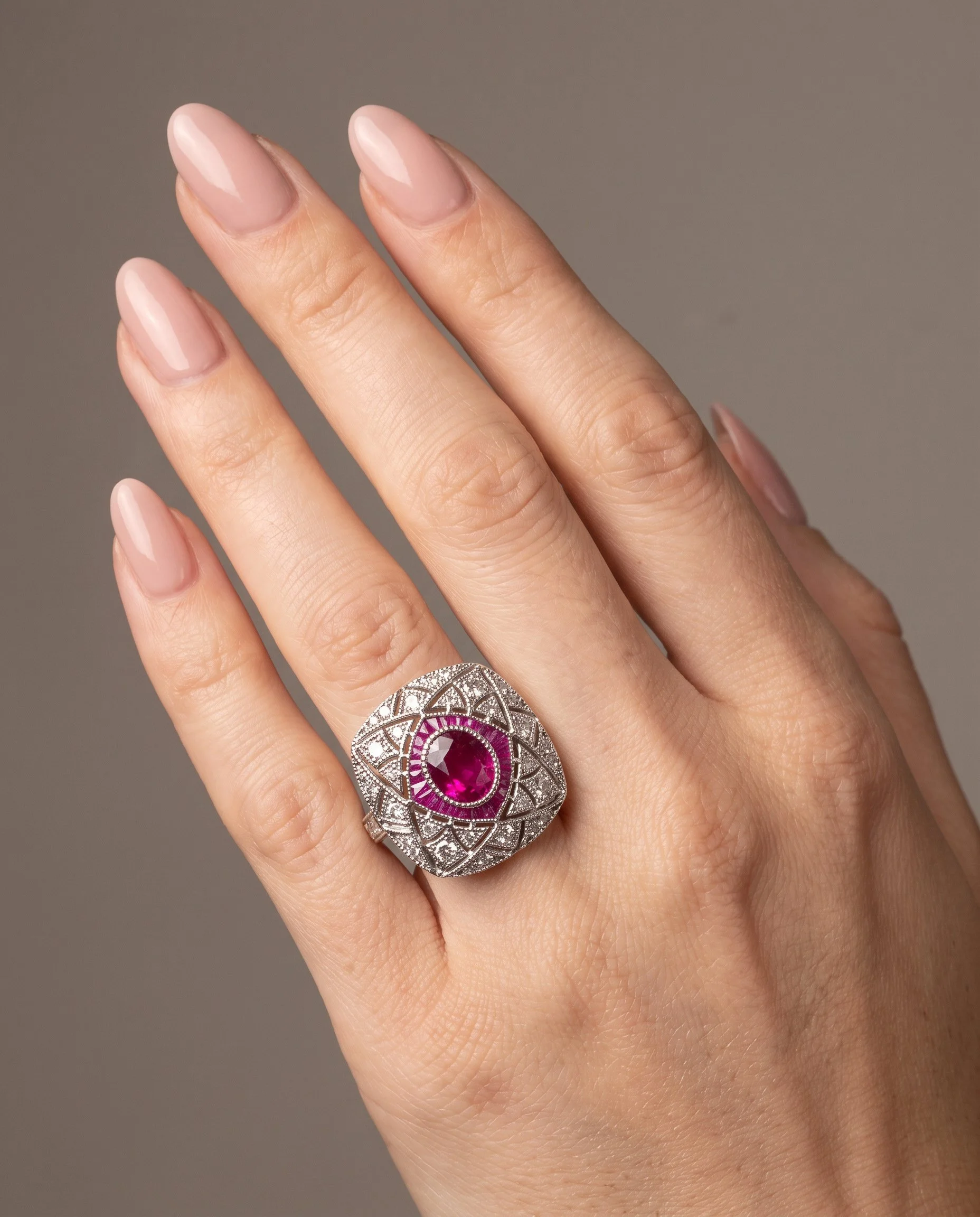 art-deco-style-platinum-burmese-ruby-and-diamond-cushion-plaque-ring-worn1-Mozeris-Fine-Antiques.jpg