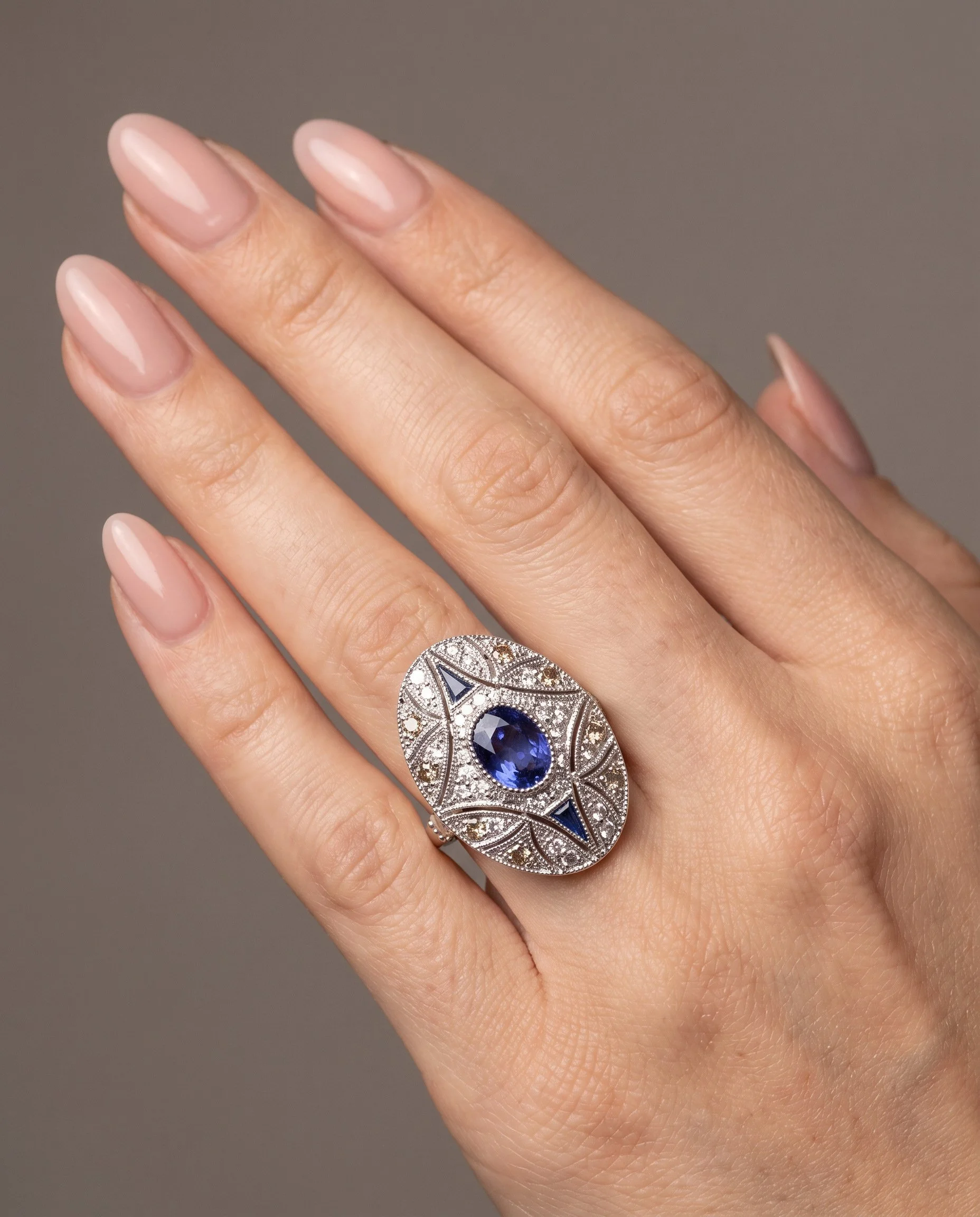 art-deco-style-platinum-sapphire-and-diamond-oval-plaque-ring-worn1-Mozeris-Fine-Antiques.jpg
