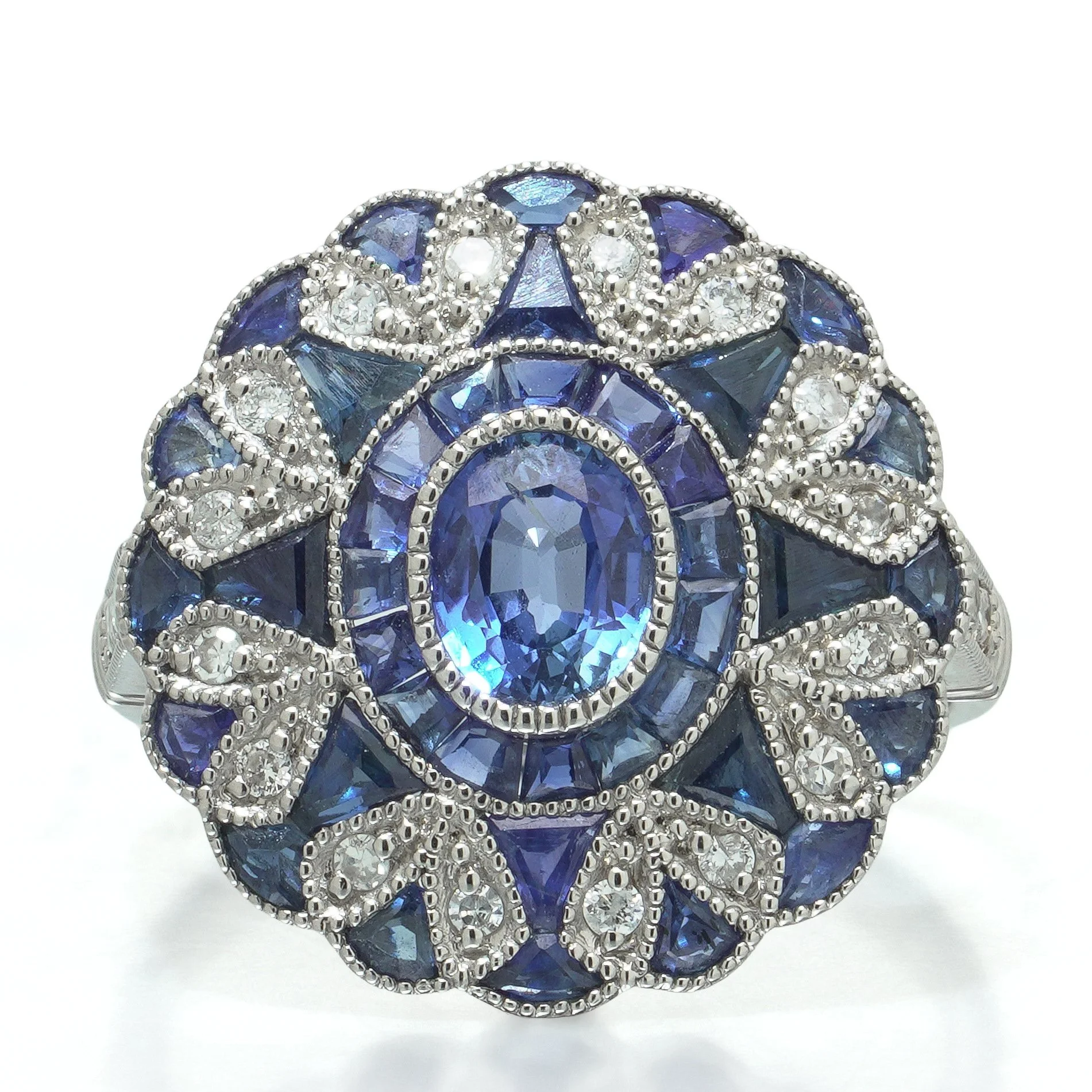 art-deco-style-platinum-sapphire-and-diamond-scalloped-cluster-ring-05-head-Mozeris-Fine-Antiques.jpg