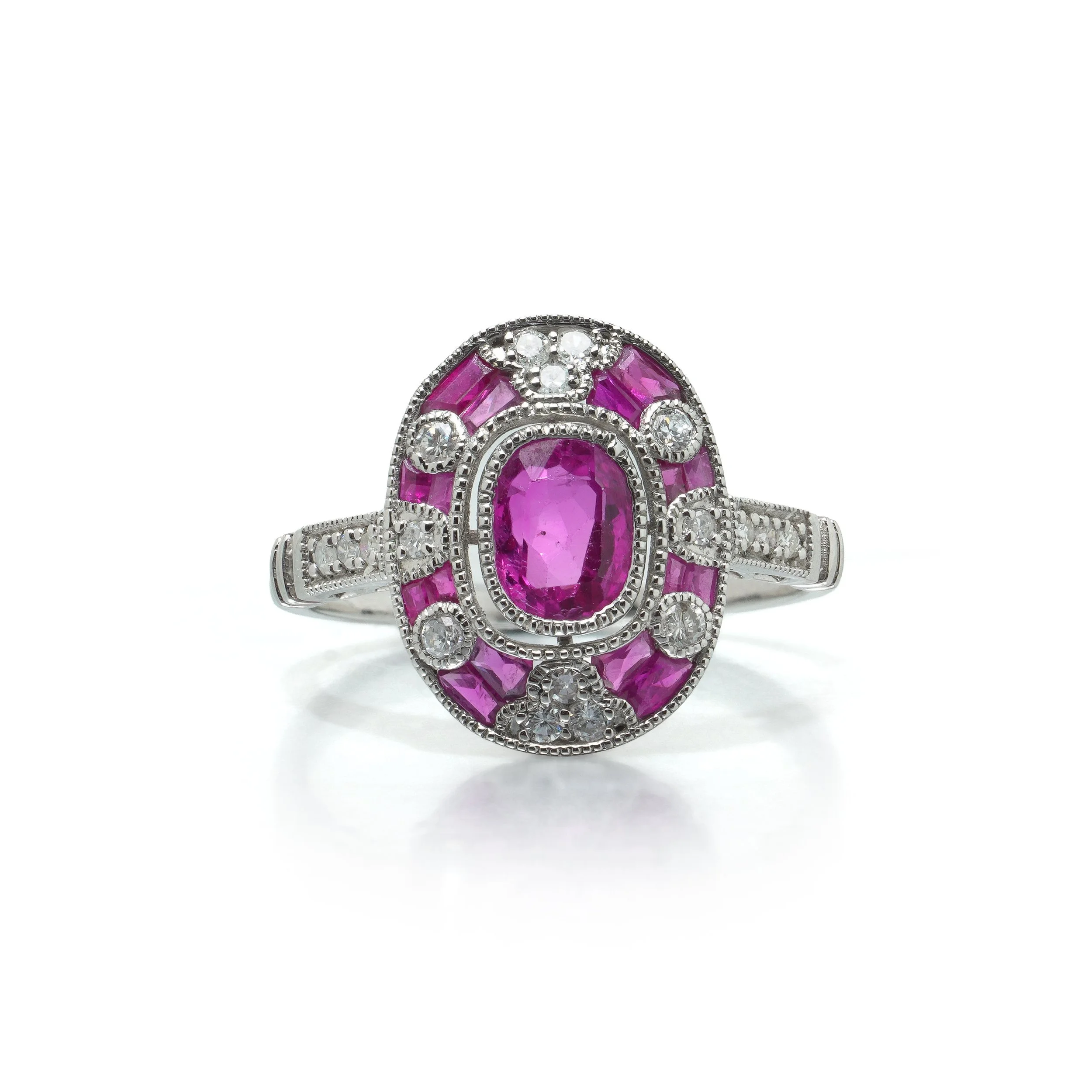 Art Deco Style Platinum 0.81 ct Mozambique Ruby and Diamond Cluster Ring