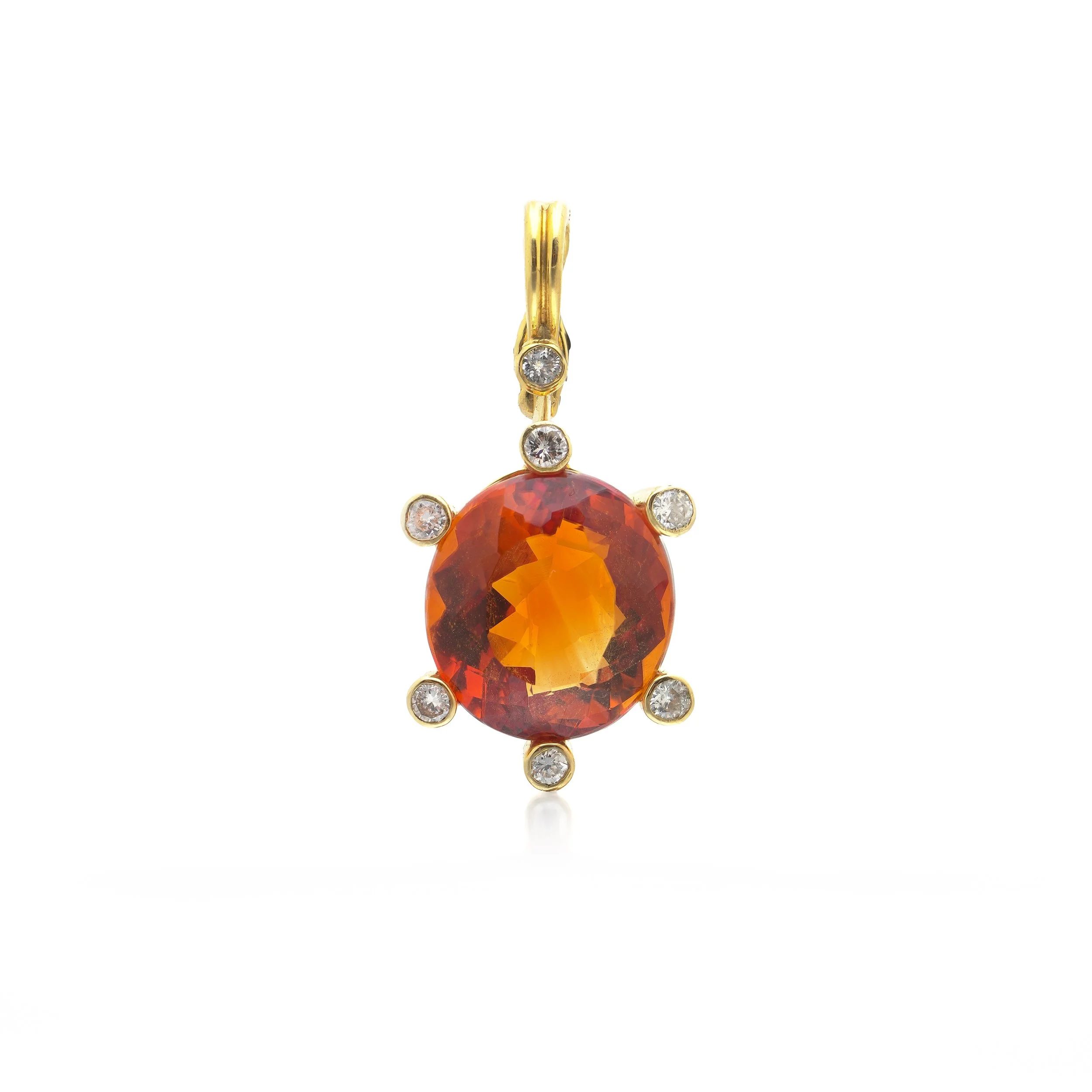 Citrine and Diamond 18KT Gold Pendant, 10ct Citrine, English 1970s