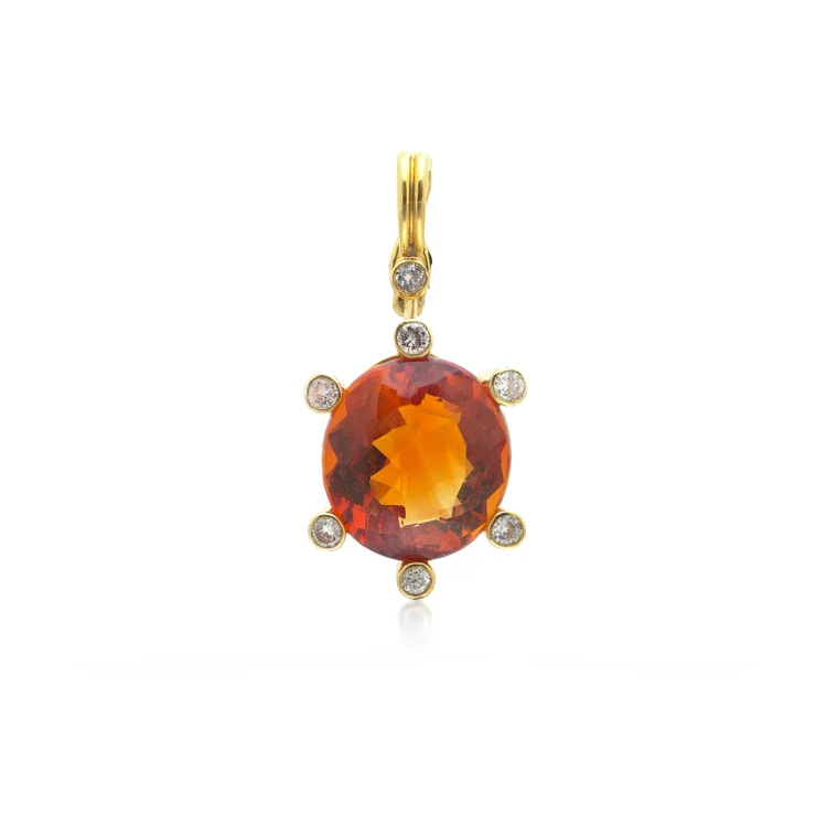 Citrine and Diamond 18KT Gold Pendant, 10ct Citrine, English 1970s