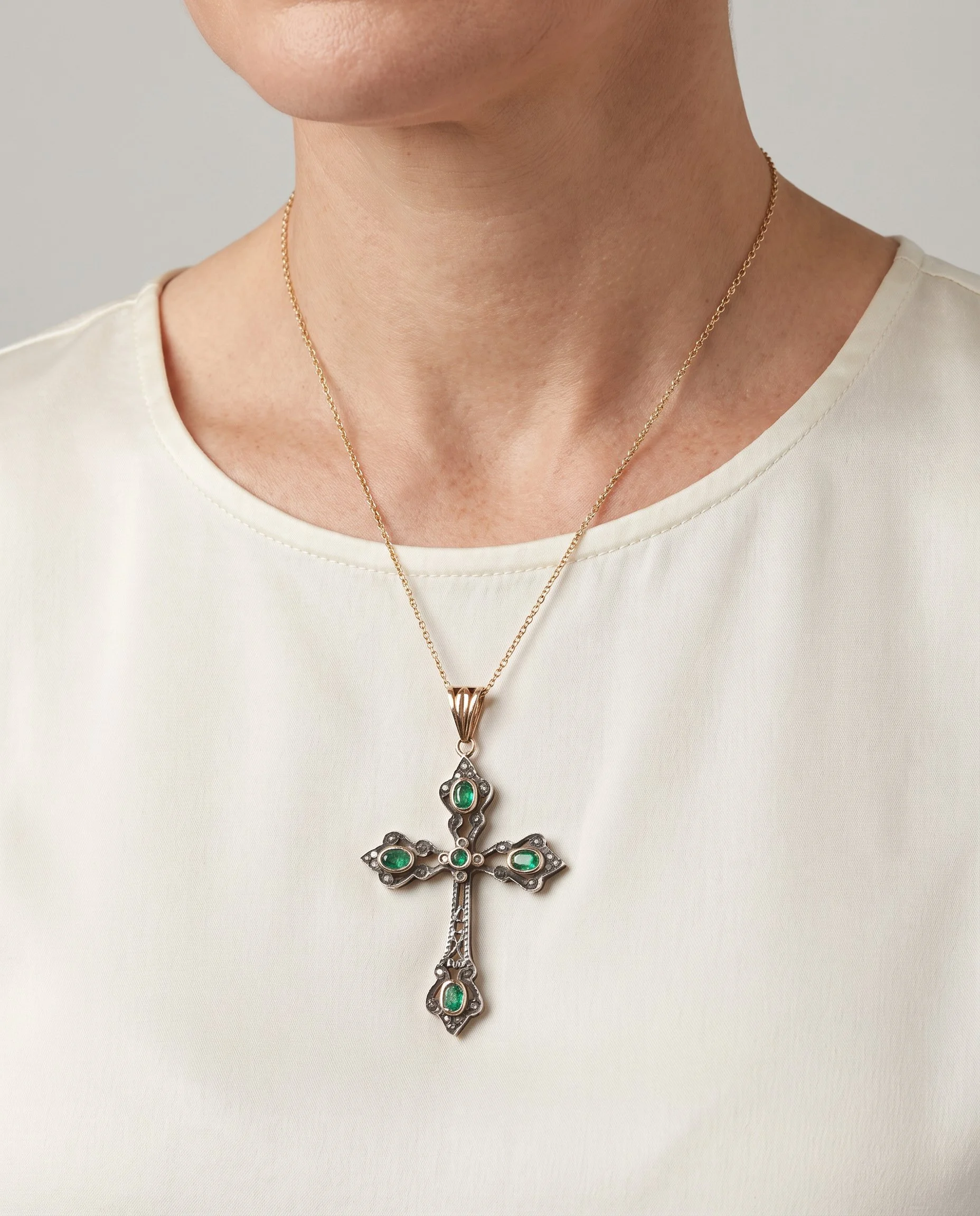 Victorian-Emerald-Diamond-Cross-Pendant-99-worn-Mozeris-Fine-Antiques.jpg