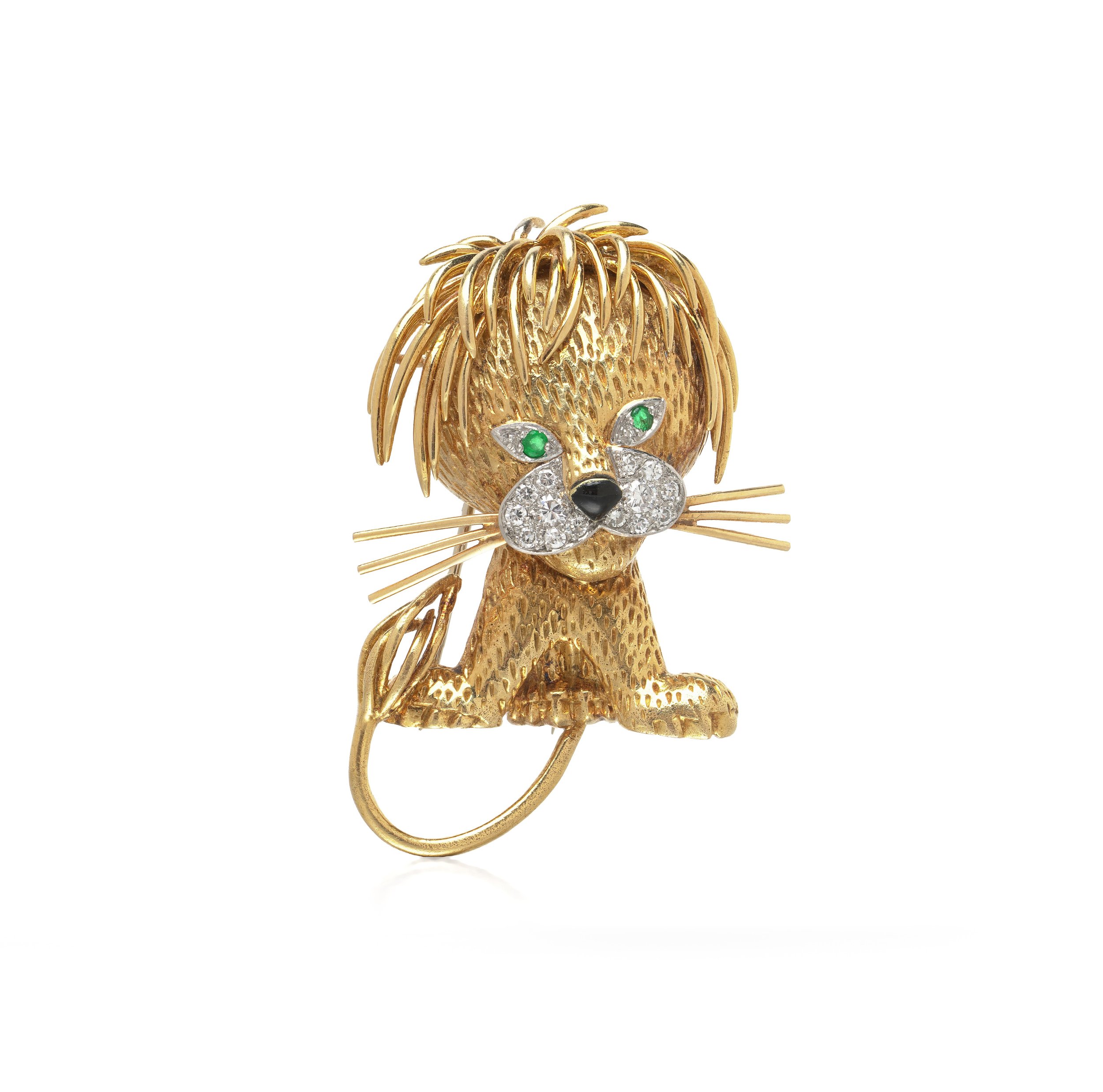 Van Cleef & Arpels Lion Ébouriffé 18KT Gold Diamond Emerald Brooch