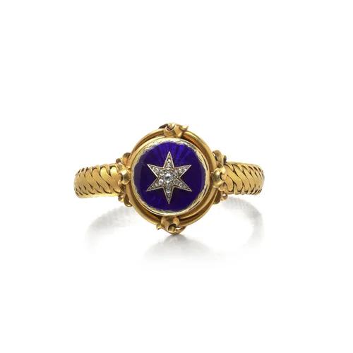 Victorian 20 Karat Gold Blue Enamel Diamond Star Locket Bracelet, Circa 1880s