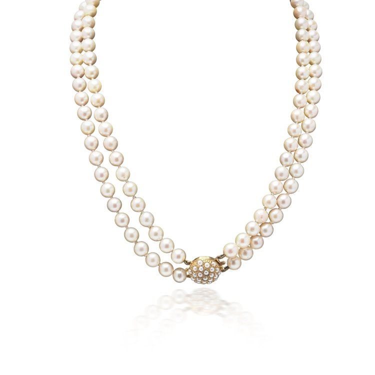 Cultured Pearl Double Strand Necklace with 9KT Gold Clasp, Circa 1960s
