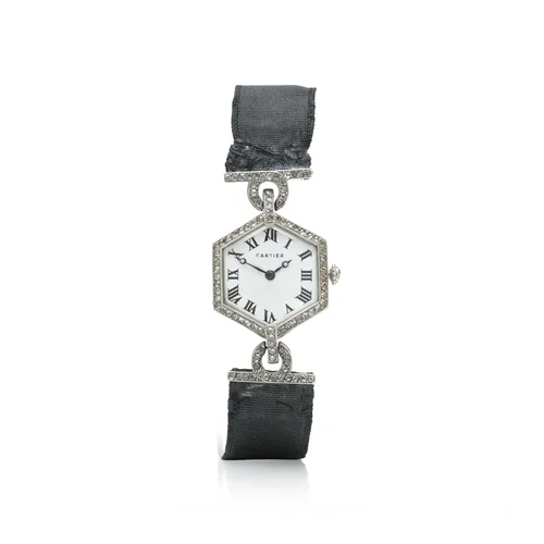 Cartier Paris Hexagonal Platinum Diamond Wristwatch, Circa 1913, Published