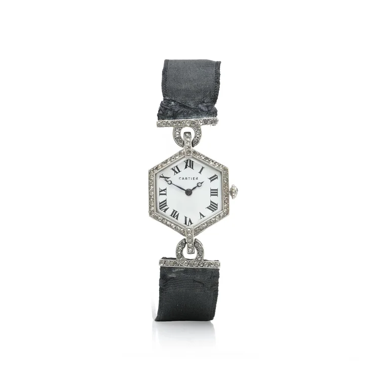 Cartier Paris Hexagonal Platinum Diamond Wristwatch, Circa 1913, Published