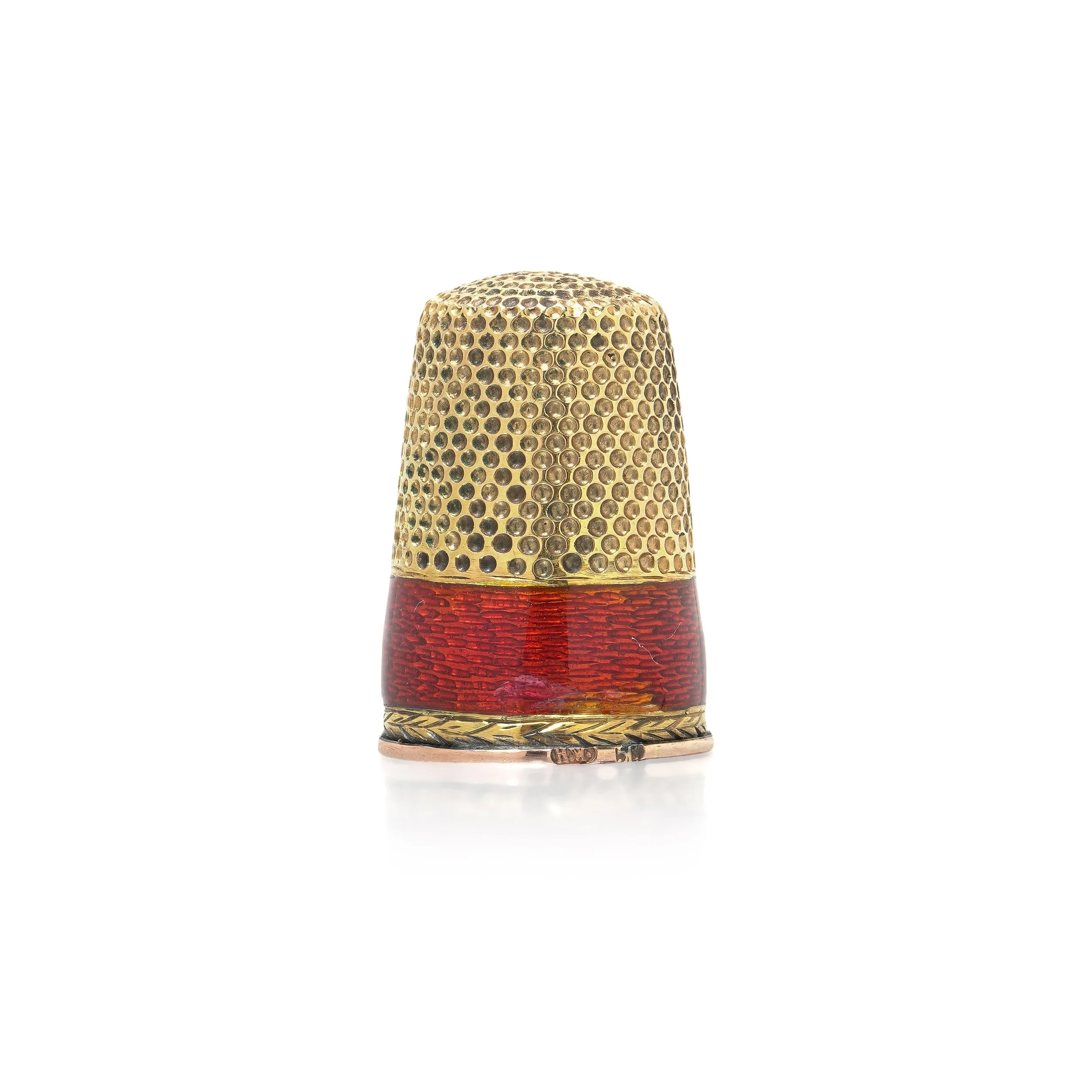 Russian 14KT Gold and Red Enamel Thimble, Henrik Wigström