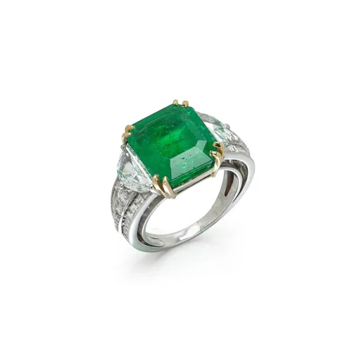 Colombian Emerald and Diamond Ring, 18KT White Gold