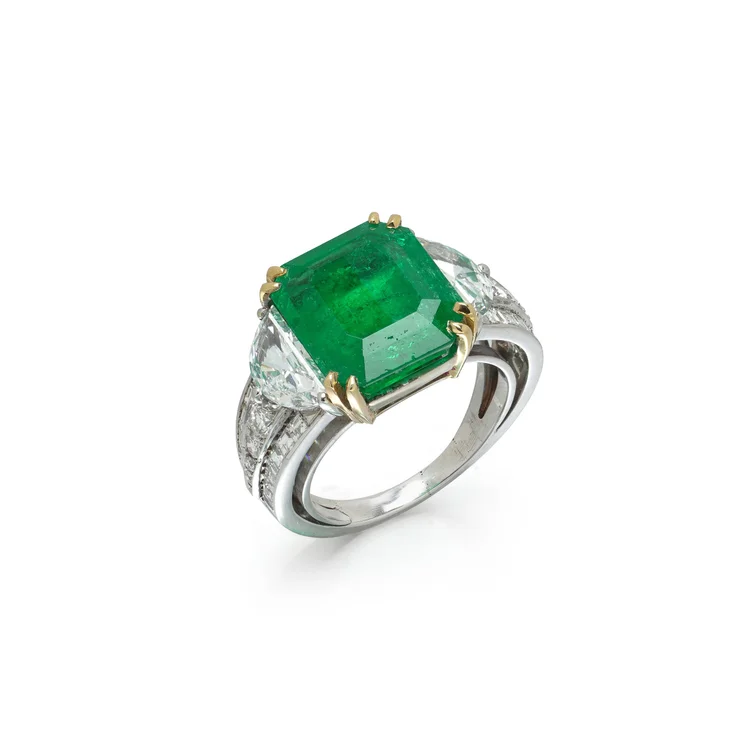 Colombian Emerald and Diamond Ring, 18KT White Gold