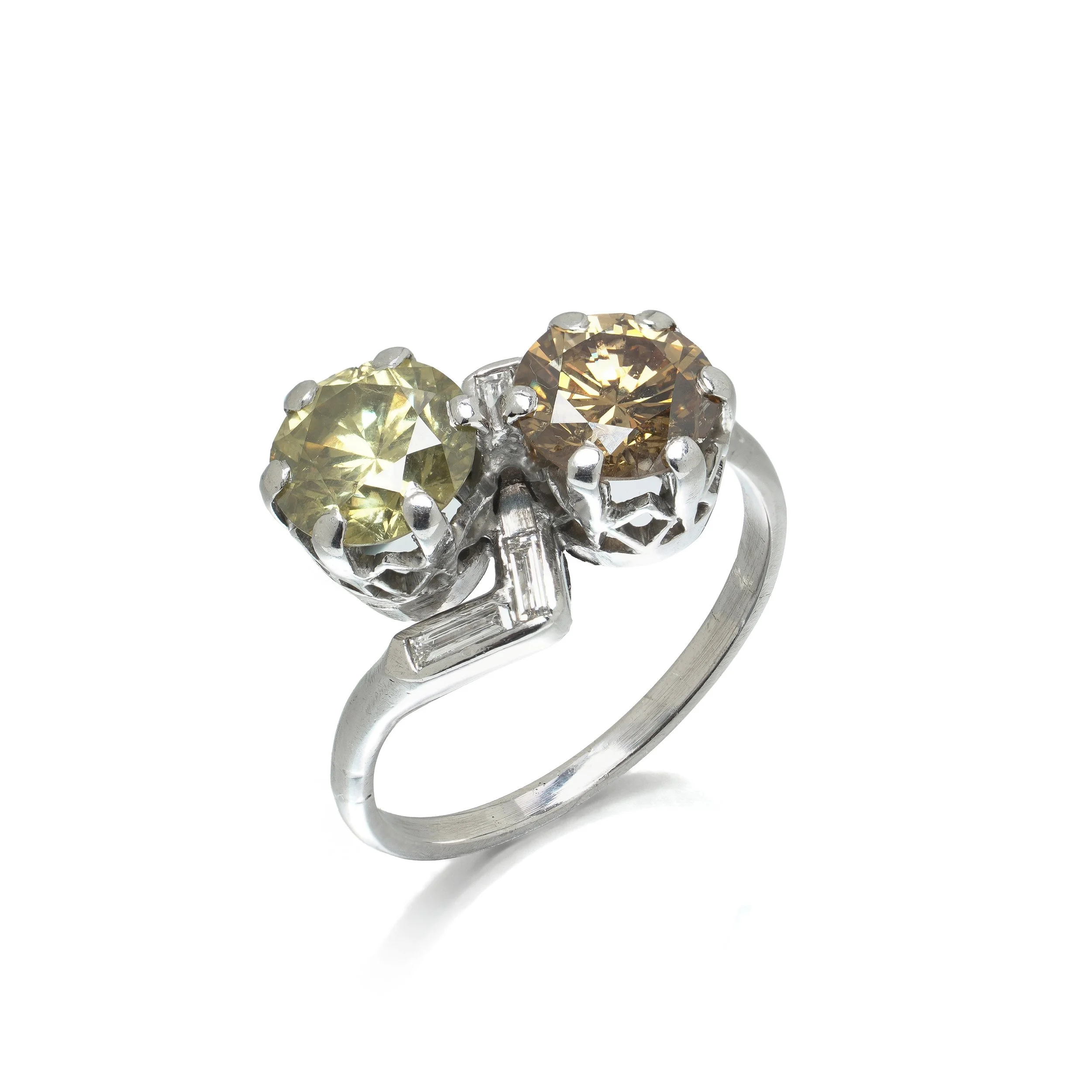Toi et Moi Fancy Coloured Diamond Ring, Platinum