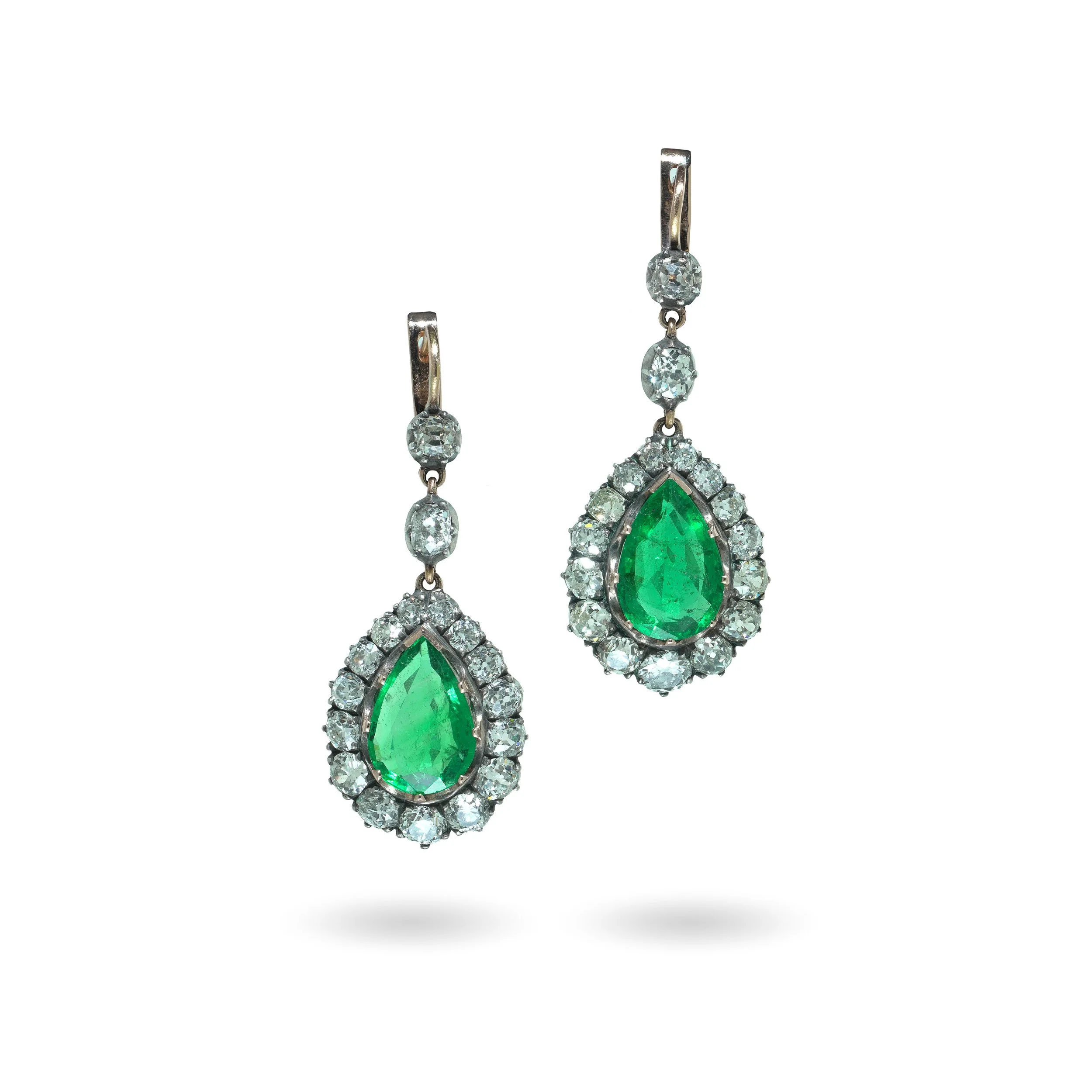 Victorian Colombian Emerald and Diamond Drop Earrings
