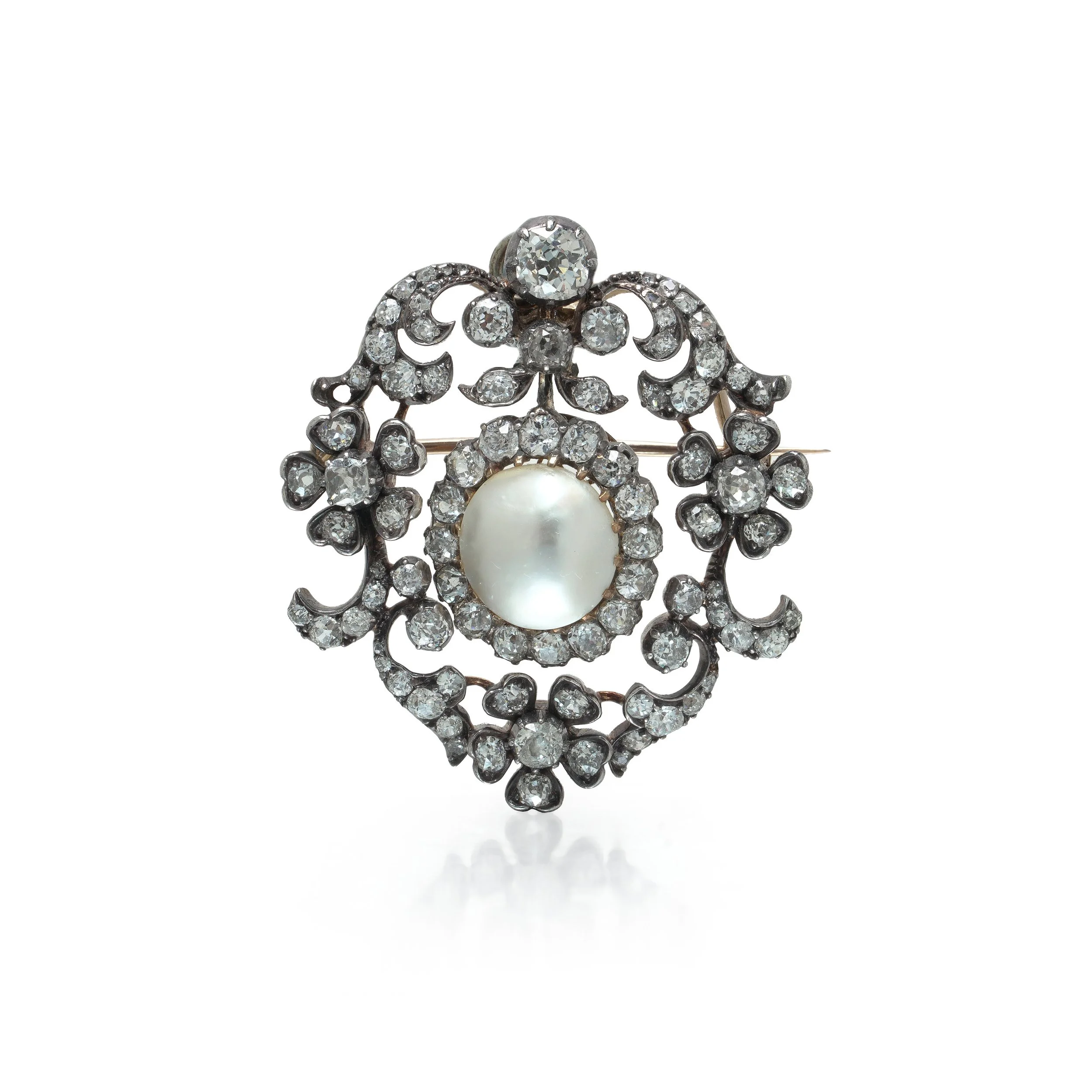 Victorian Natural Pearl and Diamond Brooch Pendant