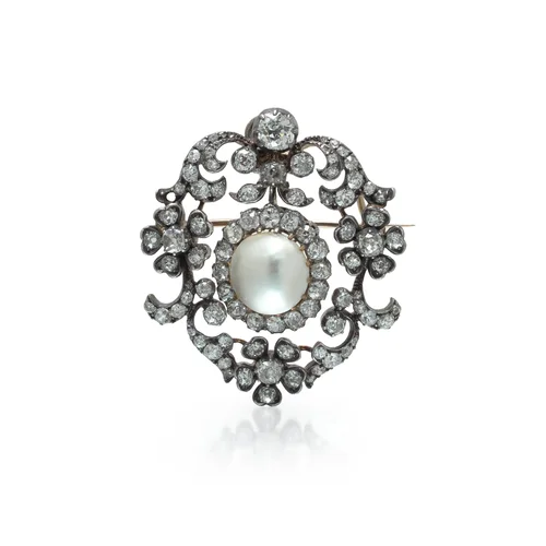 Victorian Natural Pearl and Diamond Brooch Pendant