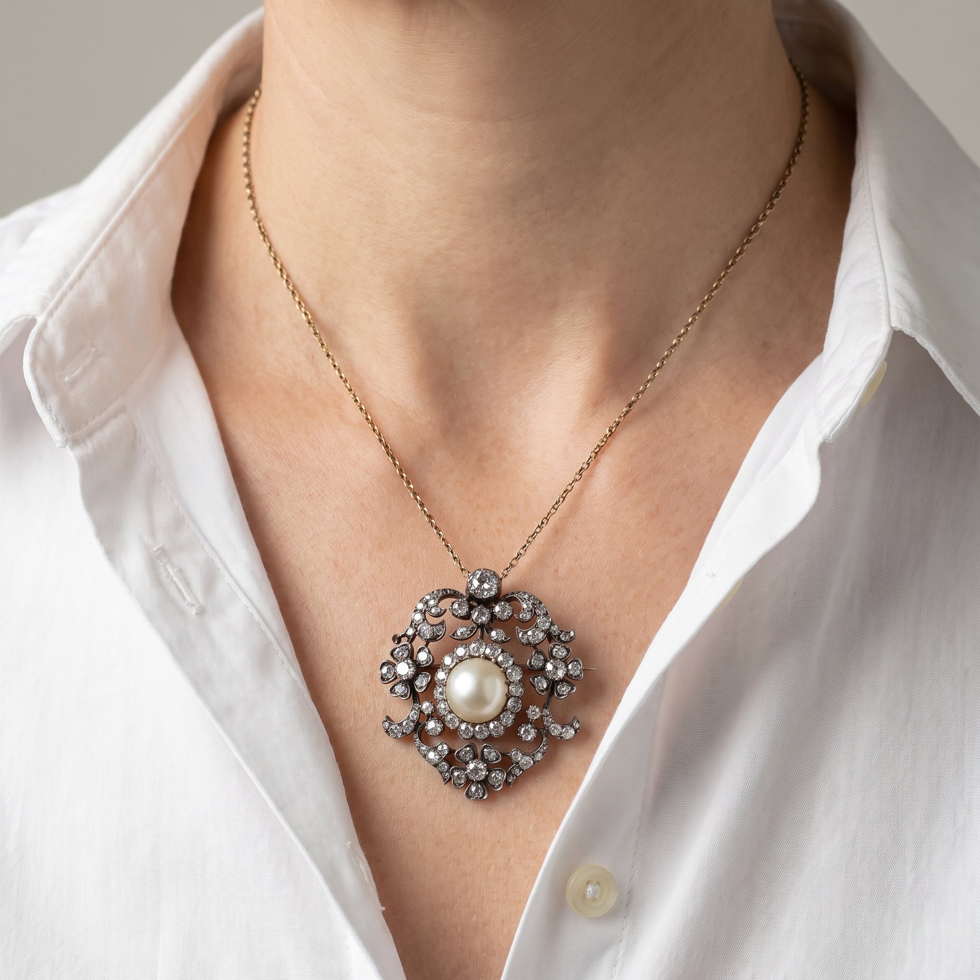 Victorian-Pearl-and-Diamond-Brooch-Pendant-Silver-on-Gold-99-worn.jpg